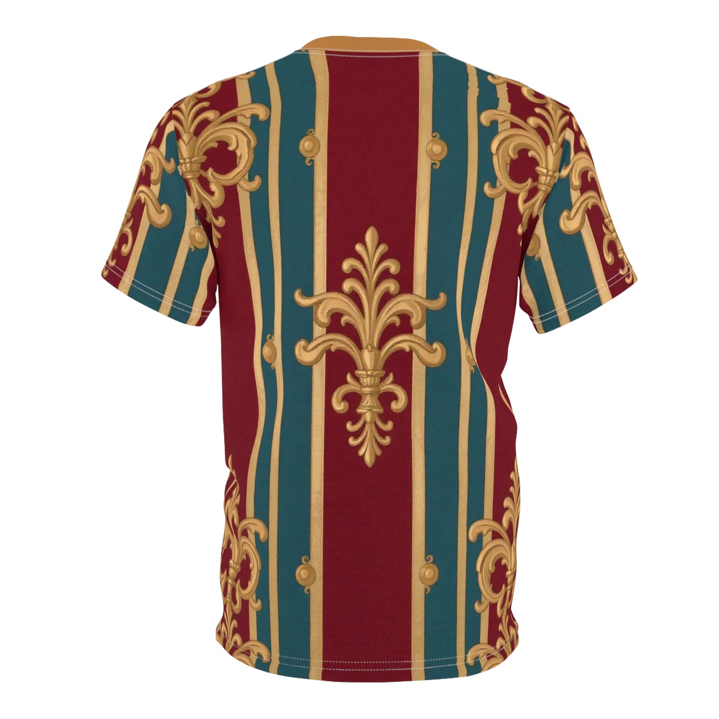 Opulent Unisex Graphic Tee, Elegant Fashion Top, Stylish Casual Wear, Unique Gift Idea, Trendy Streetwear - Burgundy Striped Gold Baroque