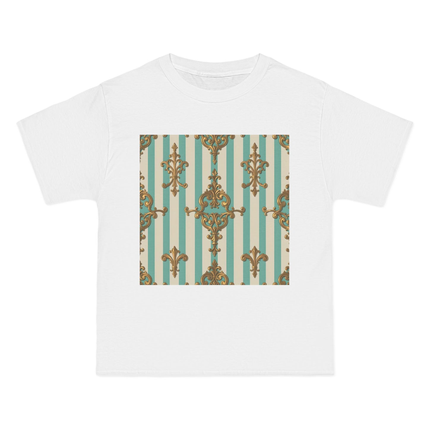 Elegant Patterned Short-Sleeve T-Shirt, Fashion Tee, Casual Wear, Gift for Her, Summer Style, Unique Design - Matte Green Striped Rococo