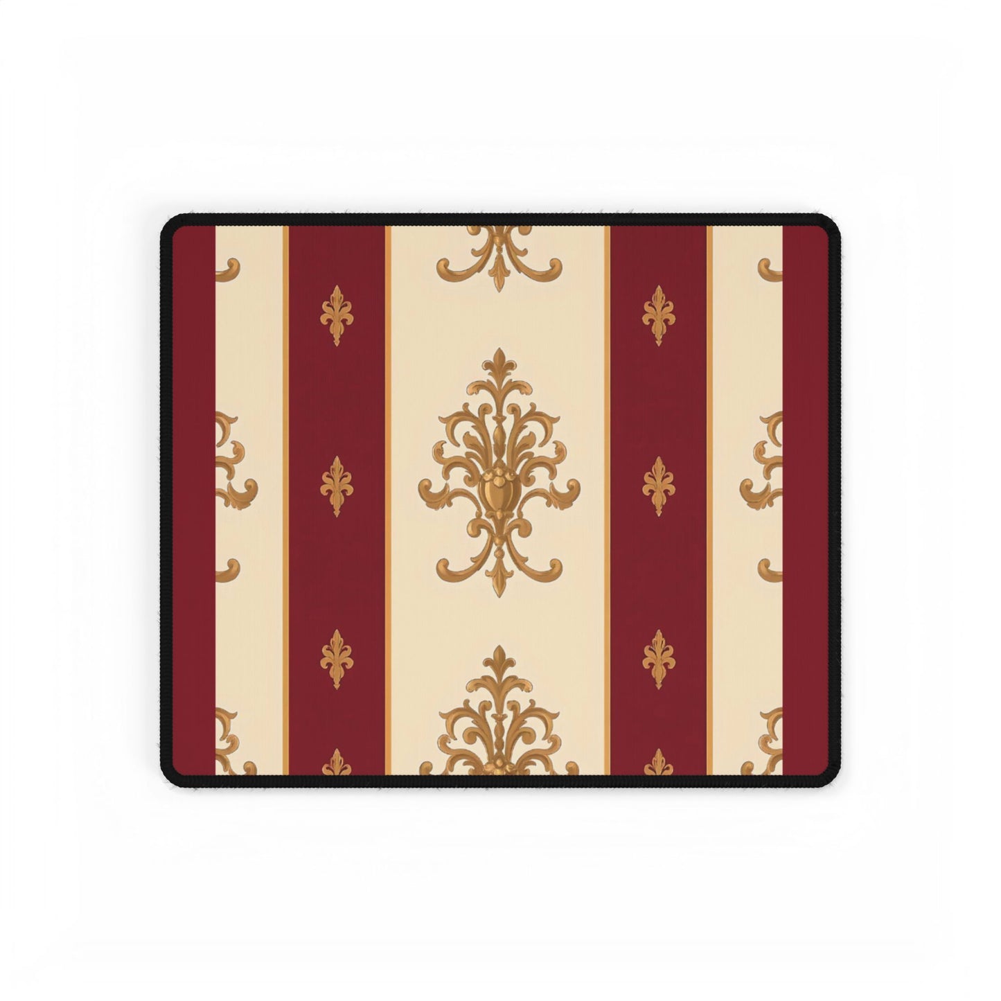 Elegant Floral Motif Desk Mat for Home Office Decor - Dusk Red Striped Gold Damask