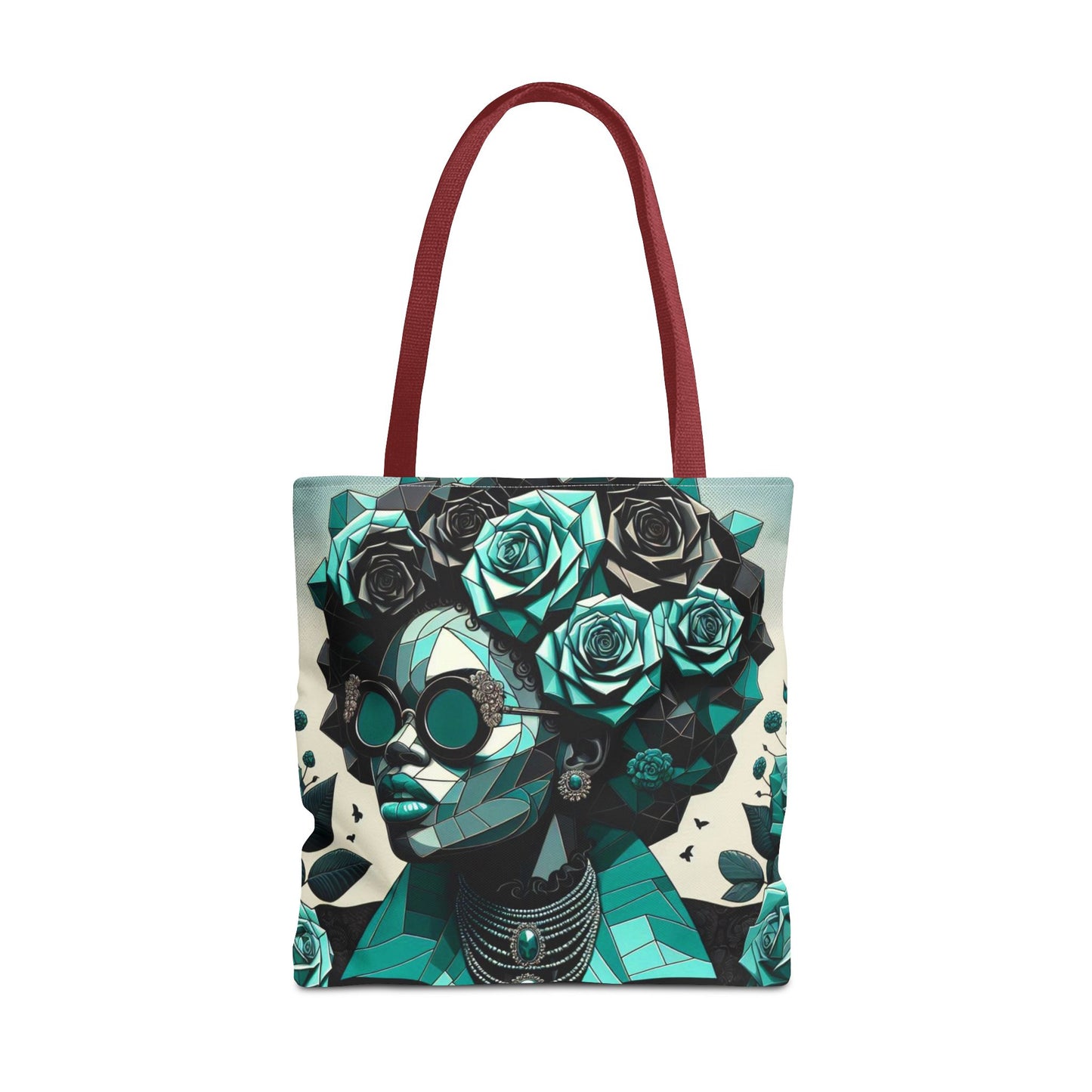 Chic Floral Tote Bag - Stylish Eco-Friendly Handbag for Everyday Use, Perfect for Gifts, Shopping, Beach, Art Lovers - Turquoise & Black Roses Lady