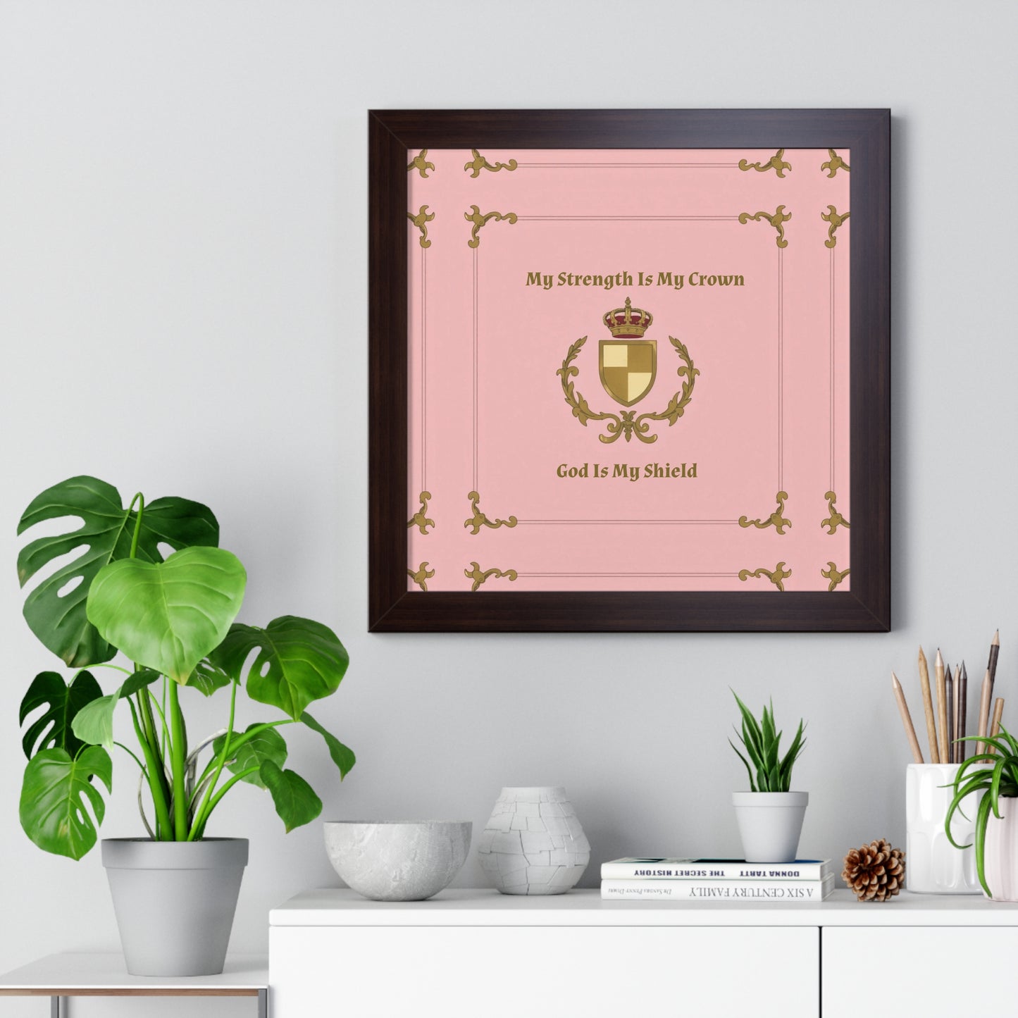 Crest & Crown Spiritual Quote Empowering Framed Poster, Inspirational Wall Art, Crown Design, Home Decor, Motivational Gift, Bible Verse Decoration
