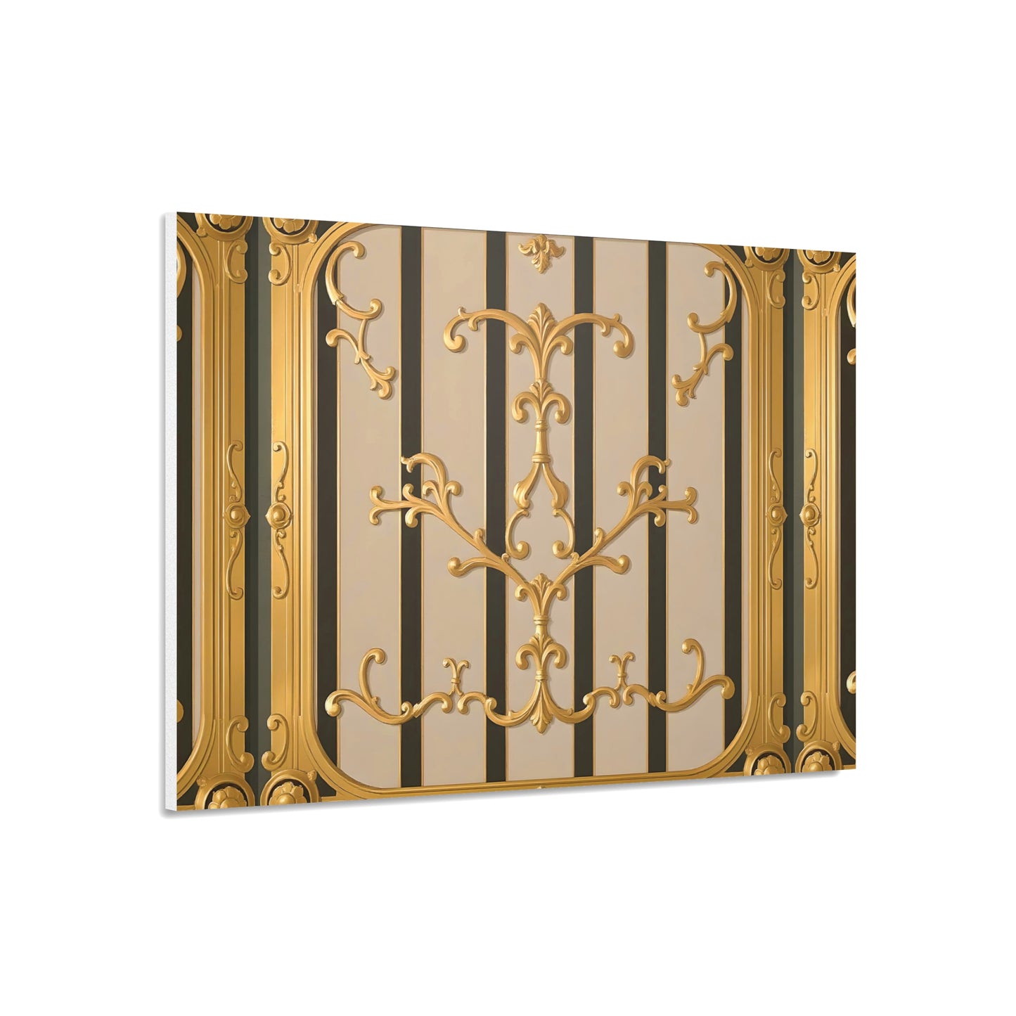 Ornate Foam Board Wall Art, Elegant Home Decor, Decorative Foam Panel, Gift for Homeowners, Wedding Decor Ideas - Beige Striped Gold Rococo