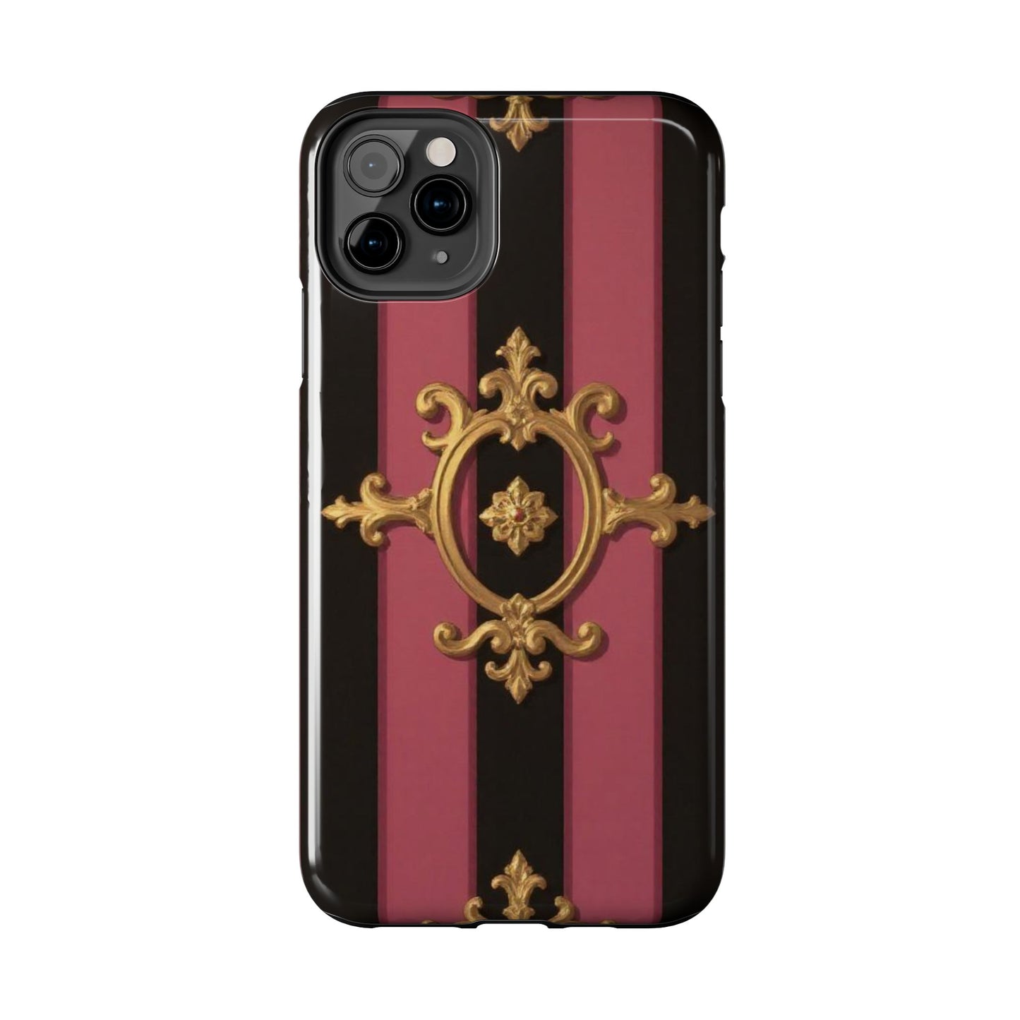 Elegant Black & Mauve Striped Gold Baroque Tough Phone Cases, Luxe Phone Covers, Fashionable Mobile Cases, Gift for Her, Holiday Phone Accessories
