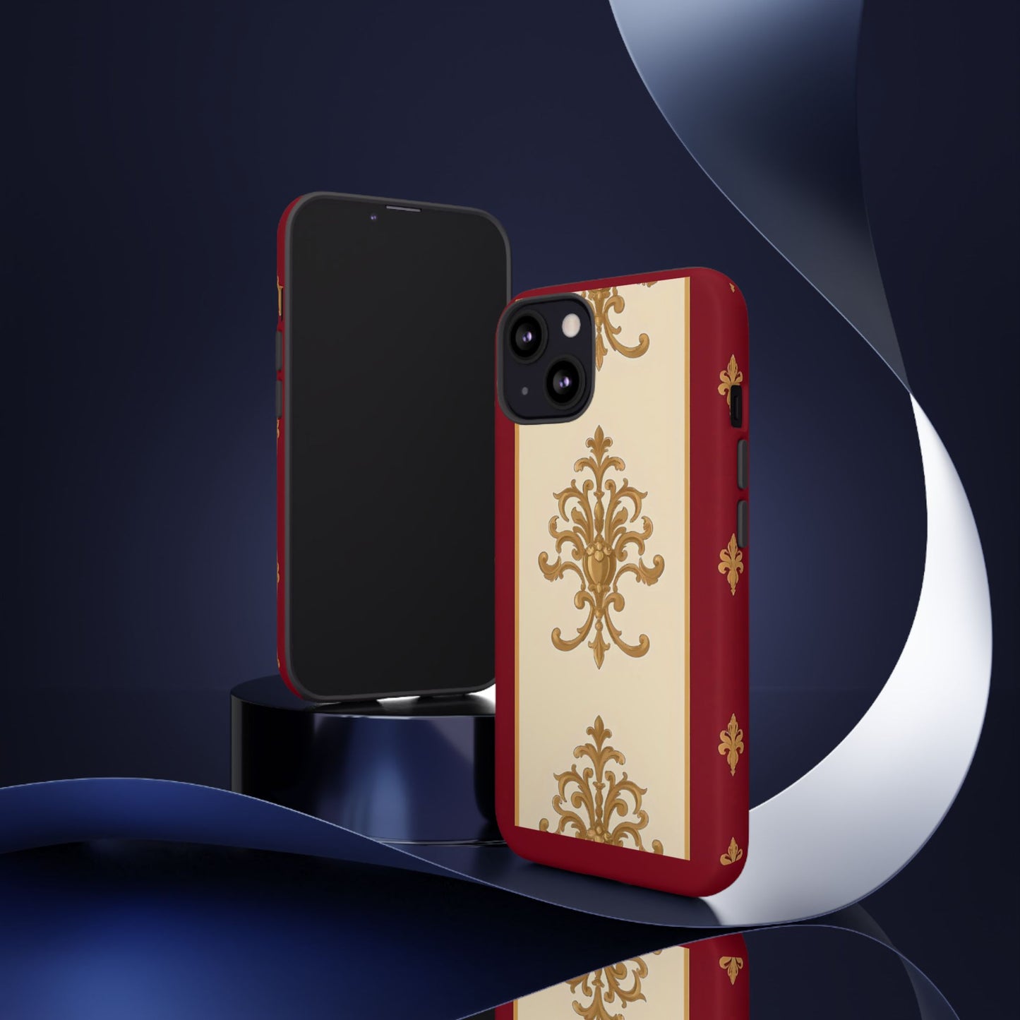 Elegant Floral Motif Phone Case - Tough Cases with Vintage Design - Dusk Red Striped Gold Damask