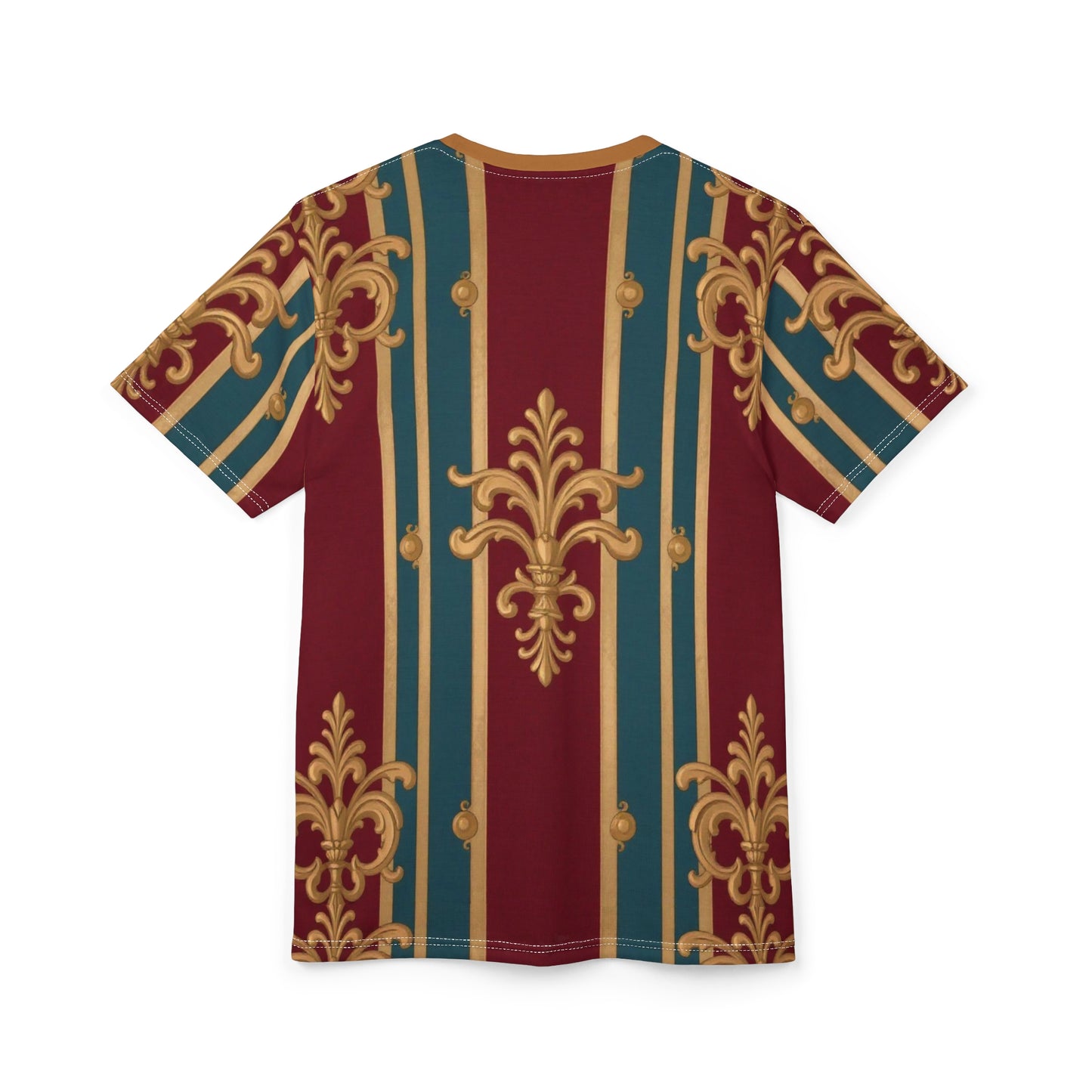 Opulent Unisex Graphic Tee, Elegant Fashion Top, Stylish Casual Wear, Unique Gift Idea, Trendy Streetwear - Burgundy Striped Gold Baroque
