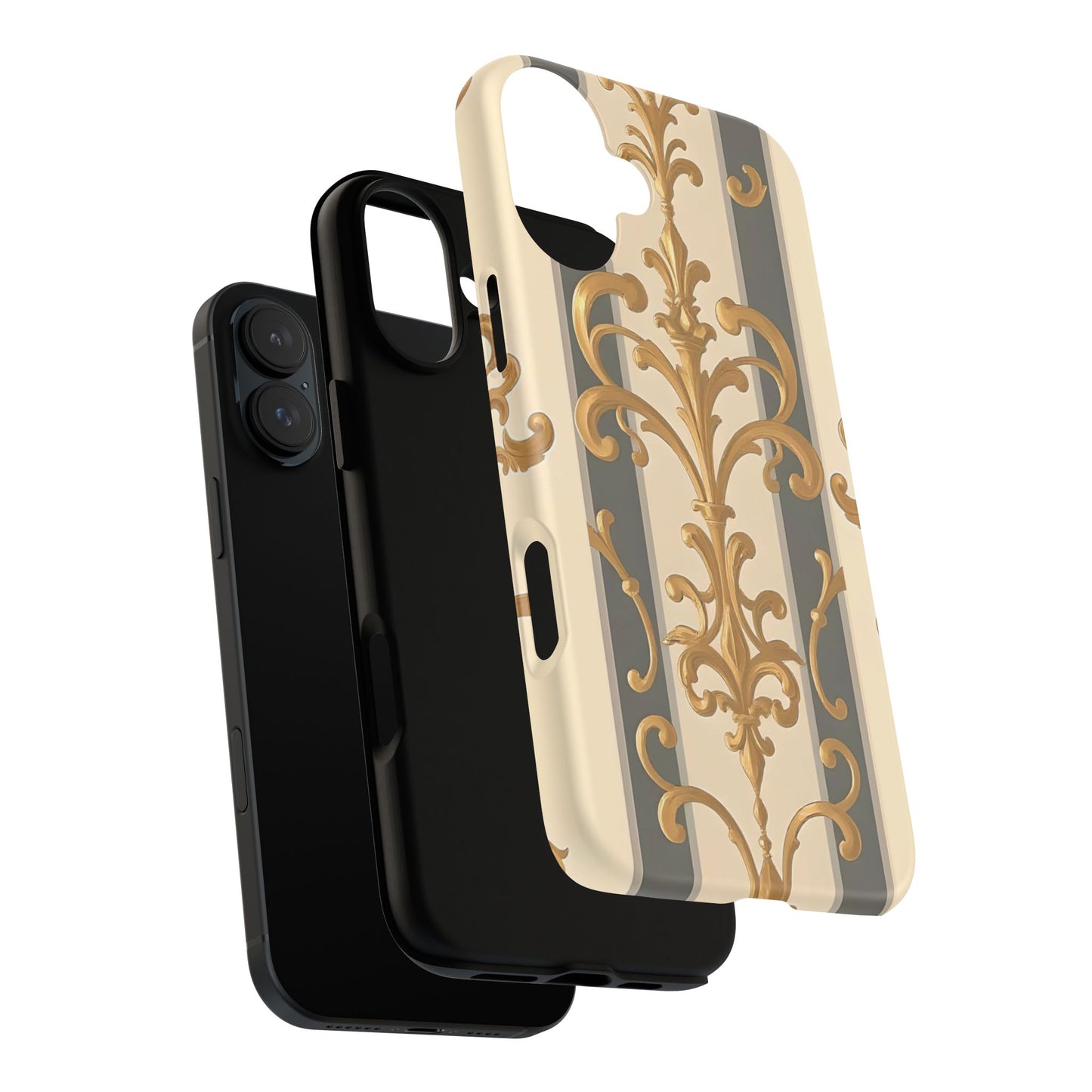 Elegant Floral Motif Phone Case - Tough Cases with Vintage Design - Dusk Olive Striped Gold Damask