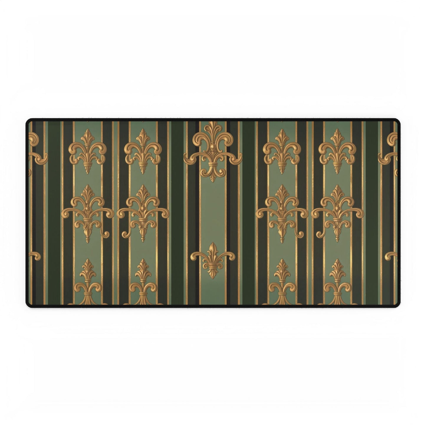 Elegant Baroque Desk Mat, Office Decor, Home Office Accessories, Stylish Desk Pad, Gift for Writers - Green Striped Gold Baroque