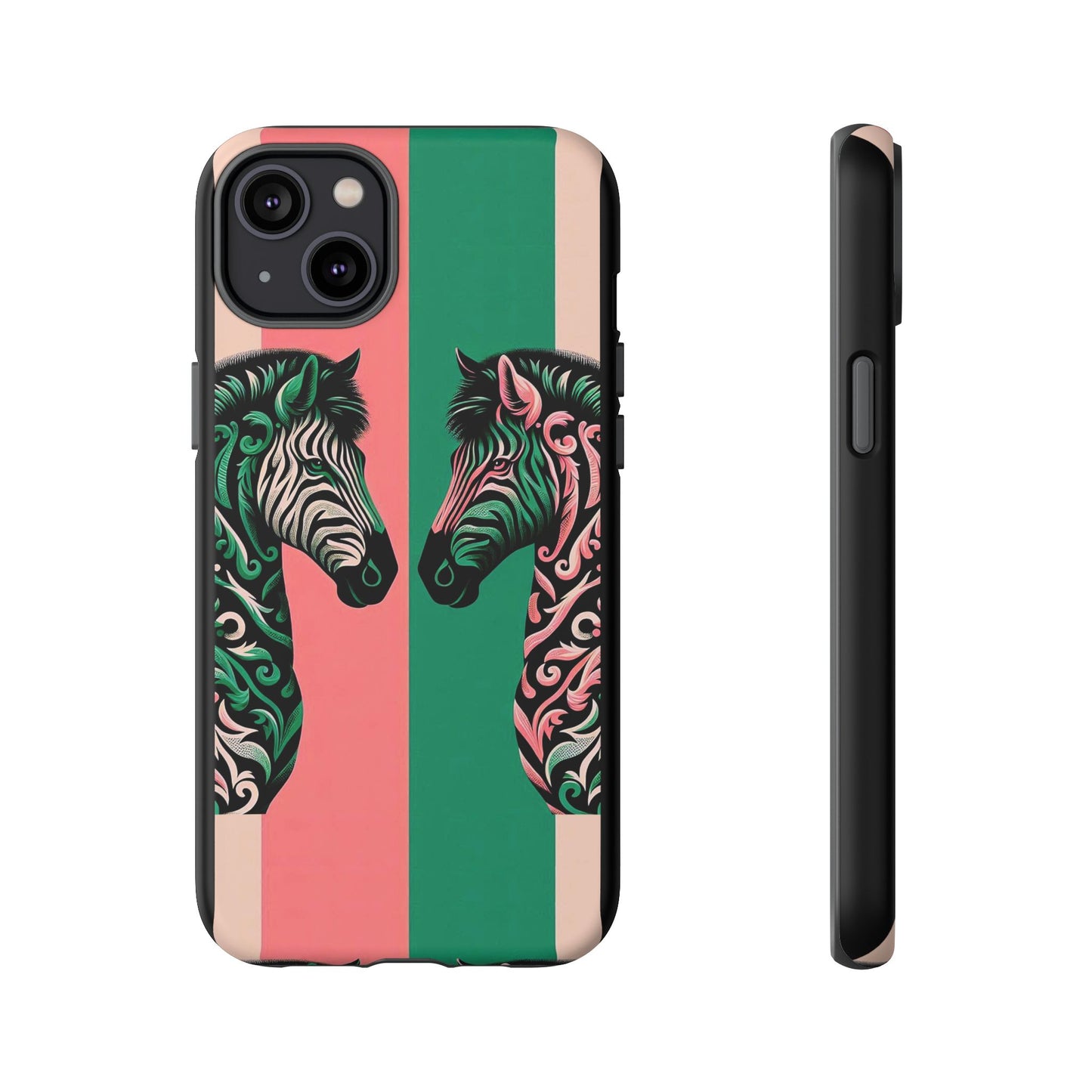 Phone Case - Elegant Pink & Green Zebra Damask Design