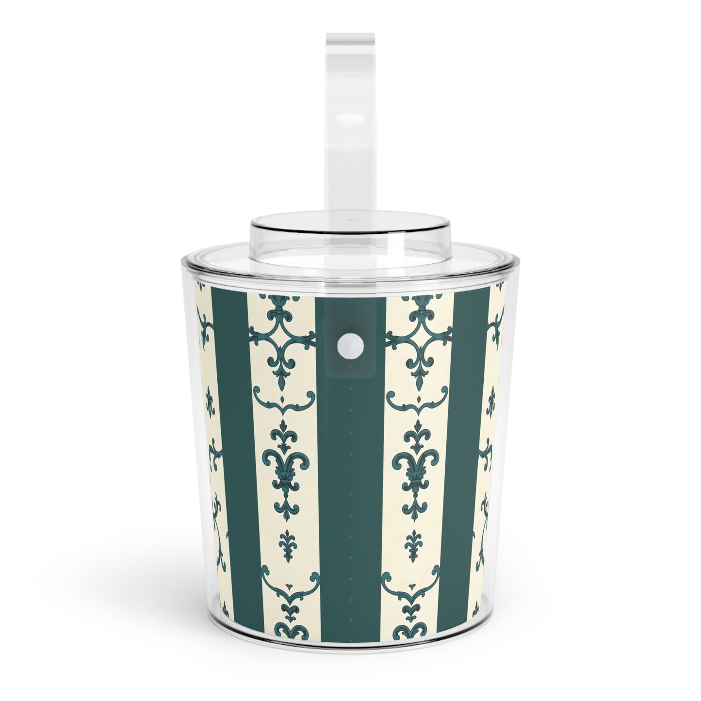 Elegant Ice Bucket with Tongs, Decorative Beverage Chiller, Party Essentials, Wedding Reception Decor, Stylish Home Bar Accessory - Teal Striped Rococo