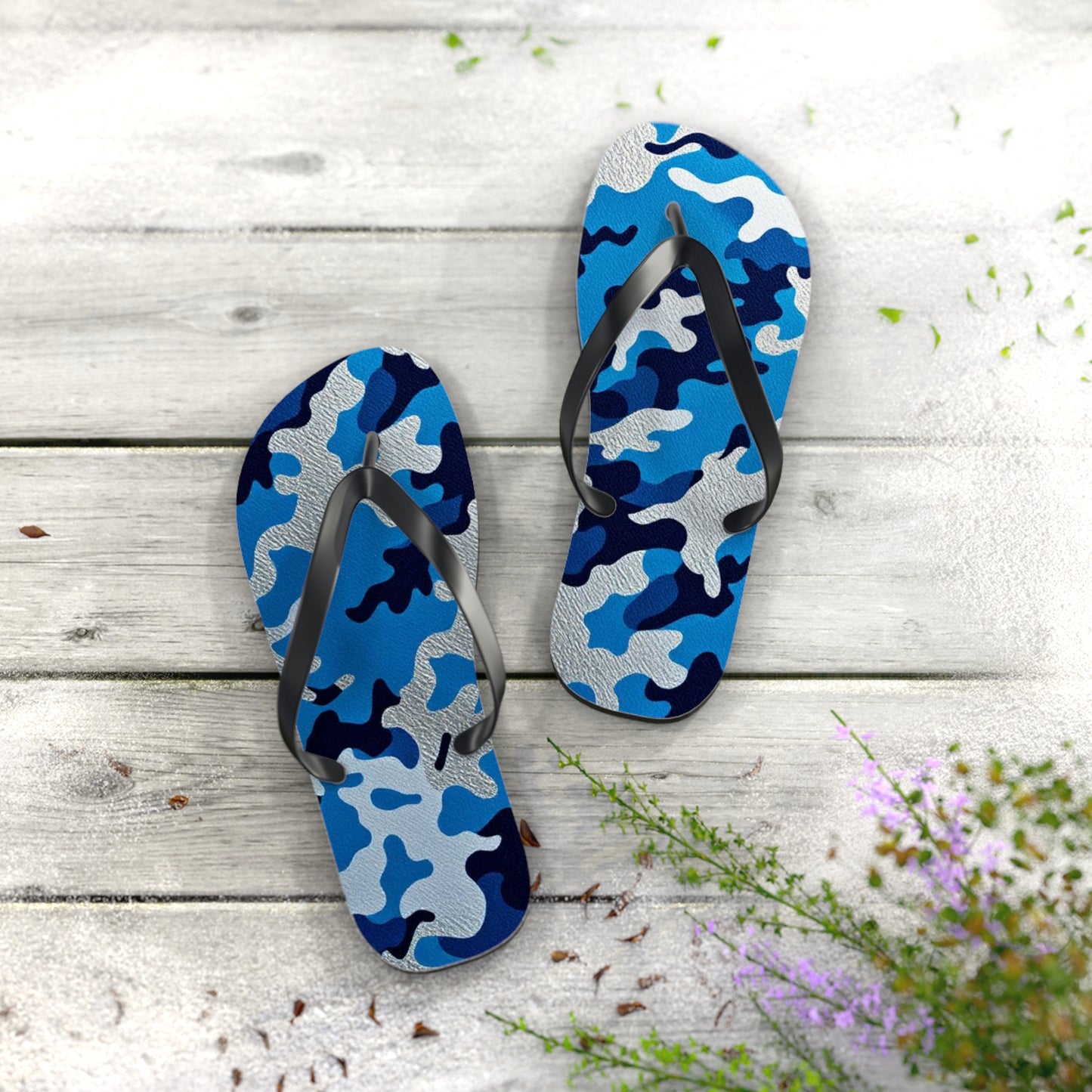 Camo Flip Flops - Stylish Beach Sandals for Summer, Casual Footwear, Vacation Essentials, Poolside Comfort, Outdoor Activities - Blue