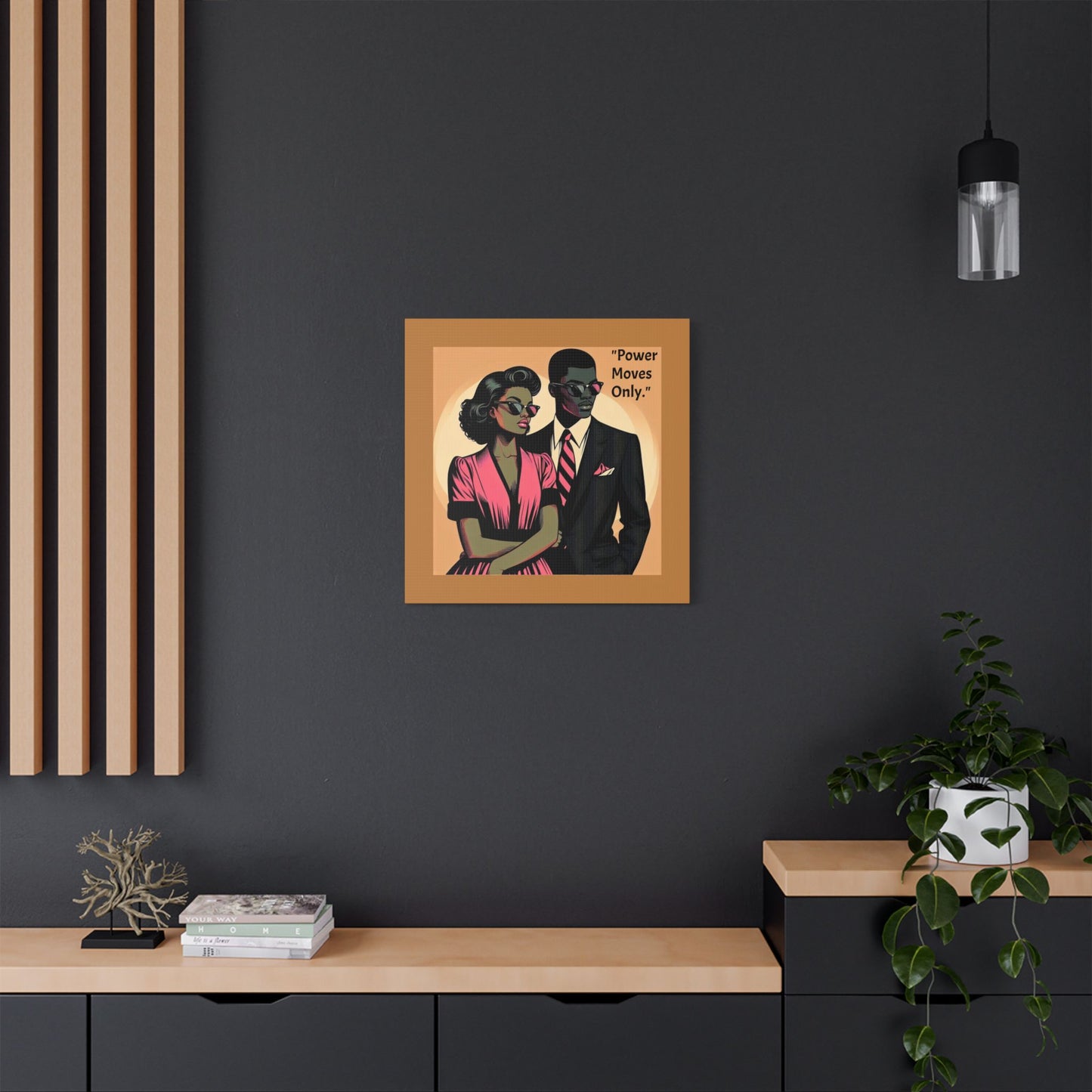 Afro Art Print Canvas, Wall Decor, Satin Stretched Canvas, African American Art, Office Decor, Home Decor - "Power Moves Only."