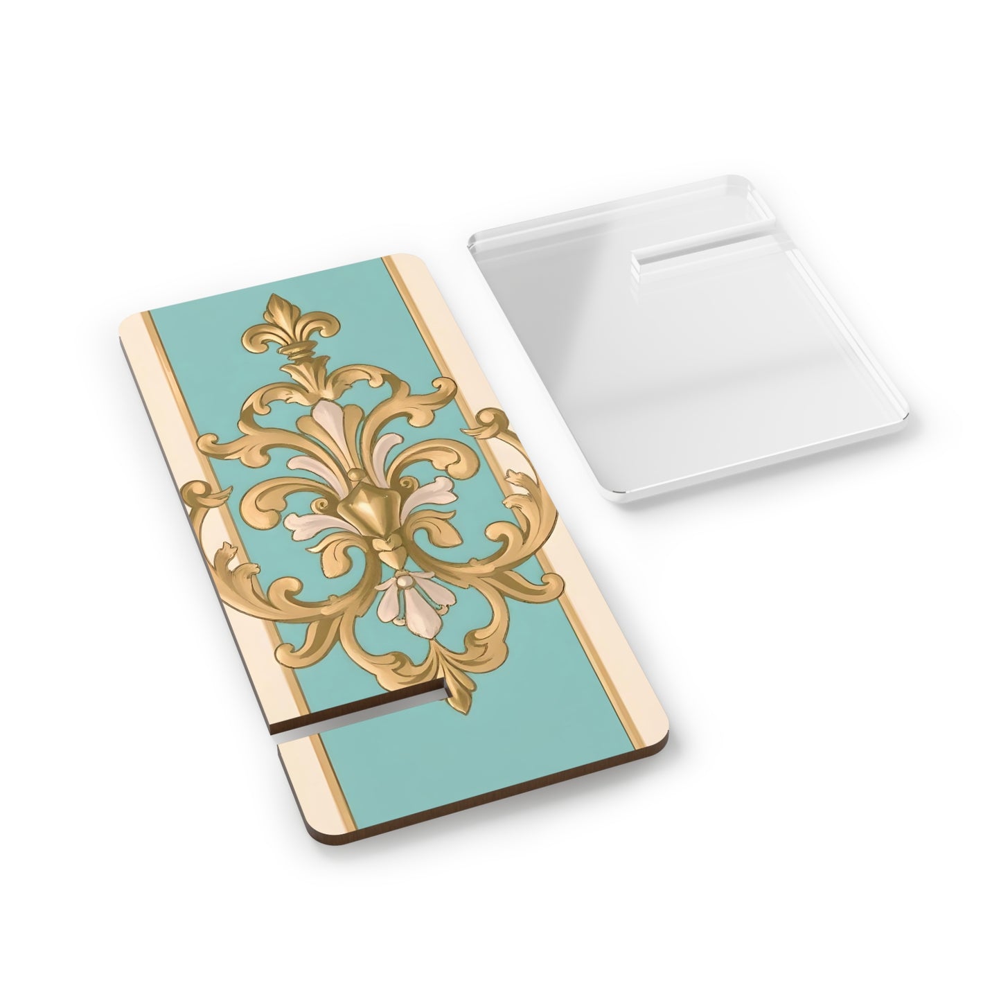 Elegant Floral Smartphone Display Stand - Matte Turquoise Striped Damask - Decorative Mobile Holder