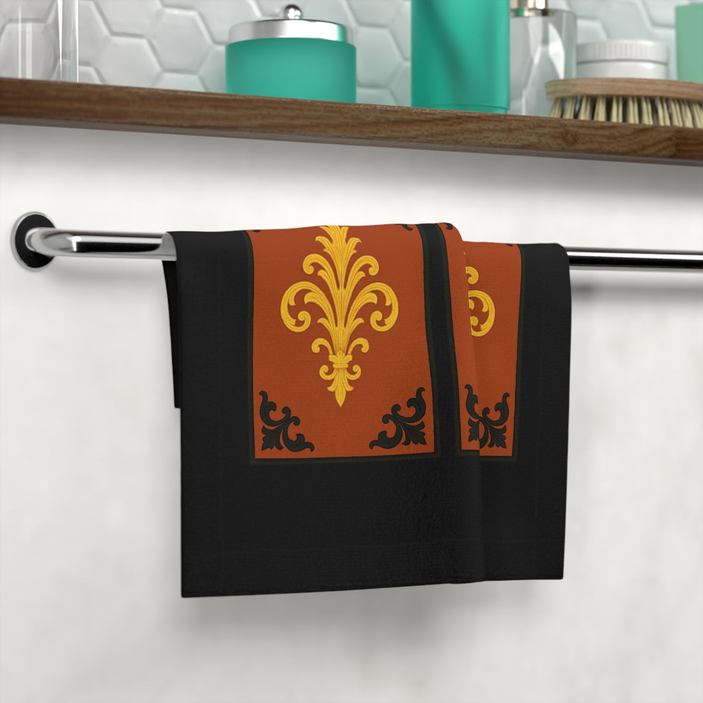 Dusk Terracotta Baroque Face Towel — Elegant Baroque Bathroom Hand Towel