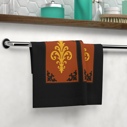 Dusk Terracotta Baroque Face Towel — Elegant Baroque Bathroom Hand Towel