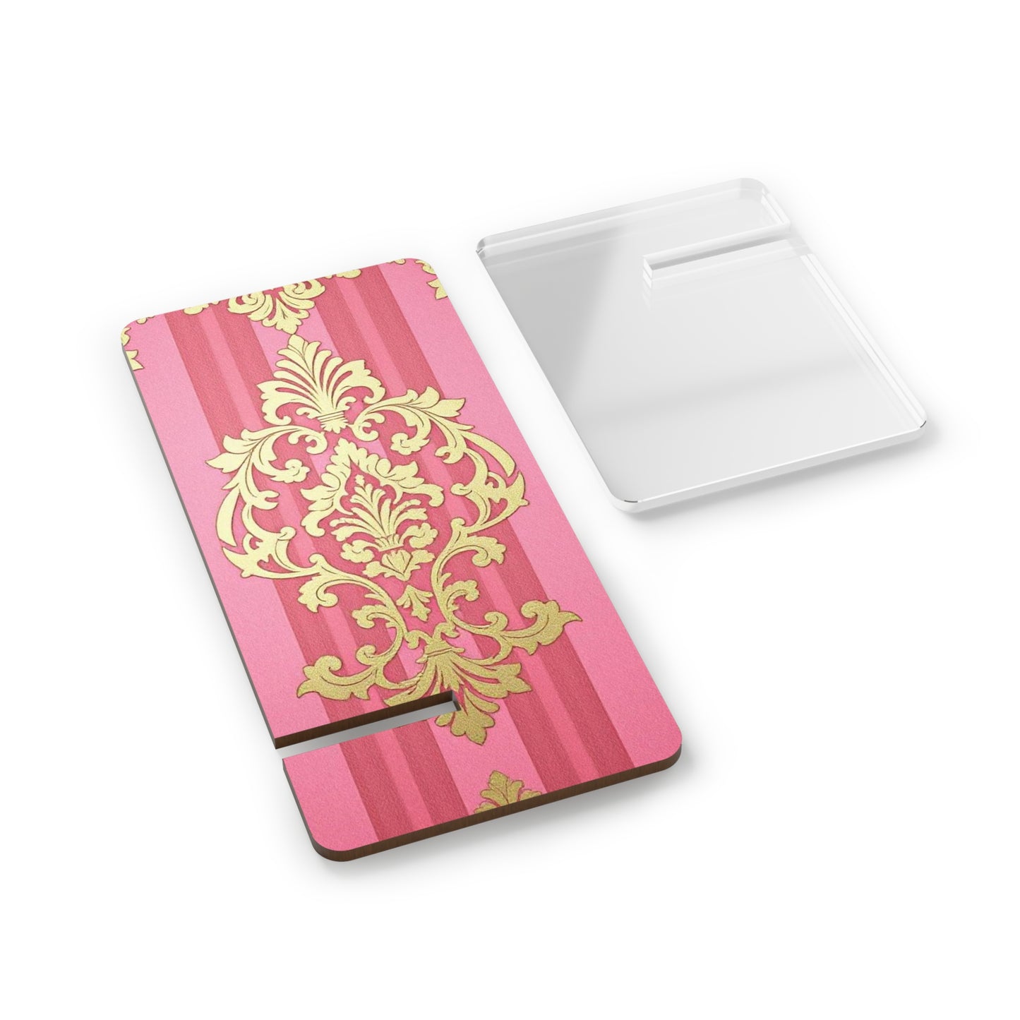 Elegant Floral Smartphone Display Stand - Pink Striped Damask - Decorative Mobile Holder