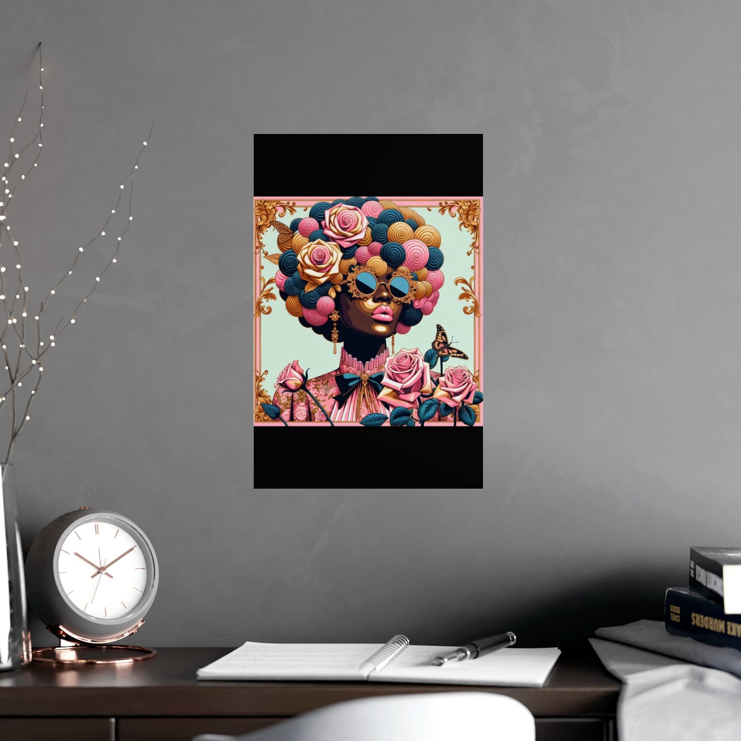 Vibrant Matte Art Posters, Wall Decor for Home, Boho Wall Art, Afrocentric Decor, Unique Gifts for Her - Lady In Pink Baroque