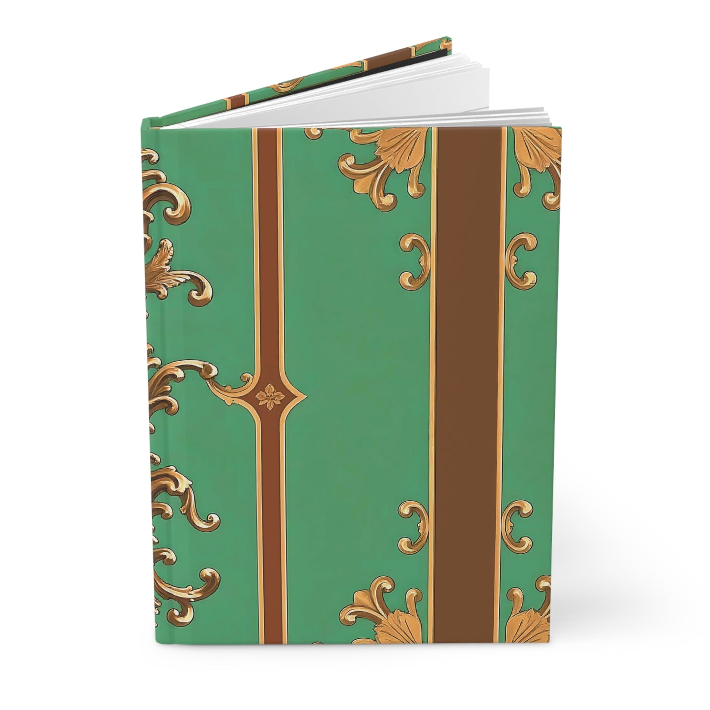 Elegant Vintage Hardcover Journal - Timeless Design for Everyday Writing - Rust & Green Striped Baroque