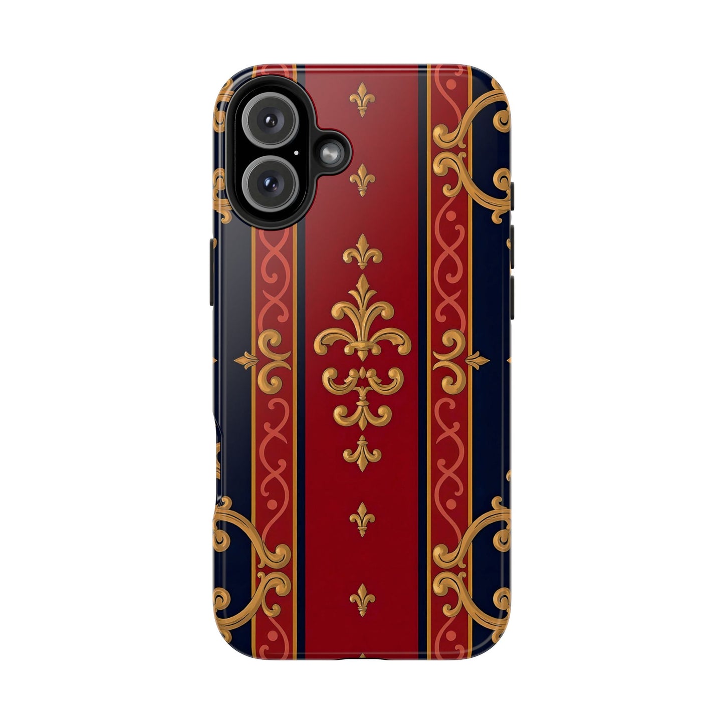 Elegant Vintage Phone Cases, Tough Phone Cover, Stylish Cell Phone Accessories, Durable Phone Protection - Midnight Blue & Dusk Red Gold Baroque