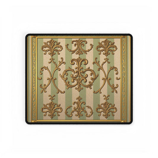 Elegant Vintage Desk Mat, Luxurious Desk Pad for Home Office, Stylish Keyboard Mat, Computer Mouse Pad - Mint Green & Beige Striped Gold Baroque