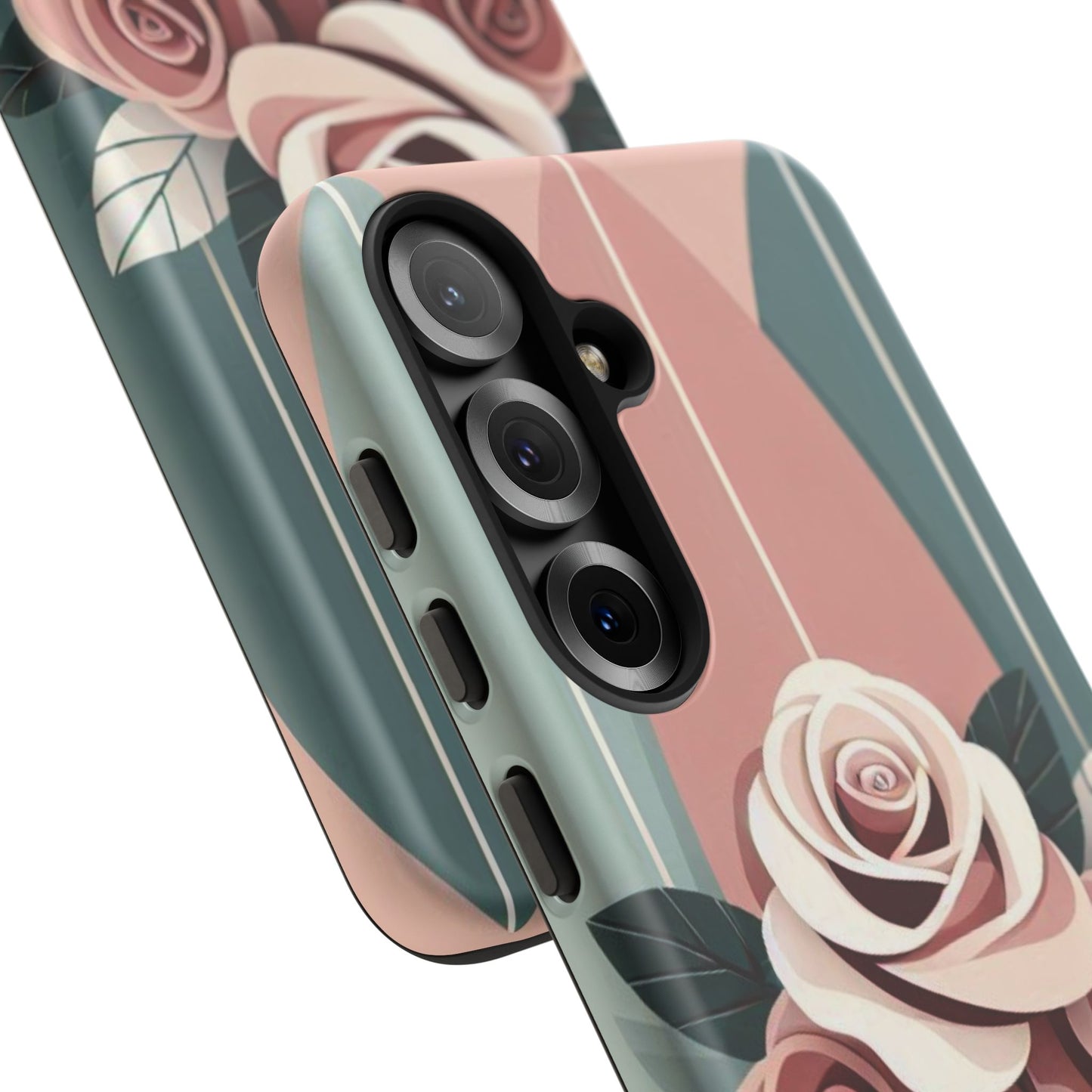 Phone Case - Burgundy, Matte Mauve & Teal Surfboard & Roses Design