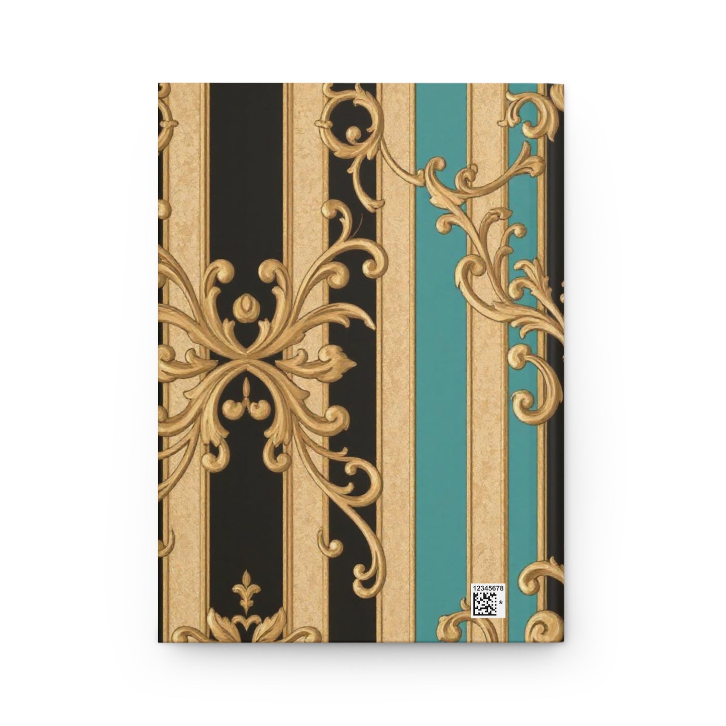 Elegant Black, Tan & Ocean Green Striped Gold Baroque Hardcover Journal with Ornate Design, Stylish Notebook, Writing Journal, Stationery Gift