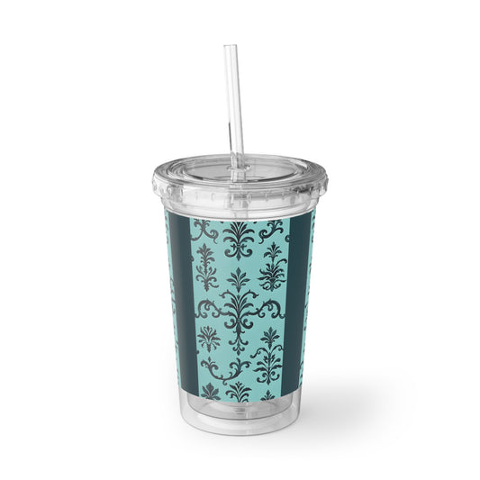 Suave Acrylic Tumbler, Stylish Drink Cup, Reusable Travel Mug, Unique Gift for Friends, Party Accessory - Teal Striped Rococo