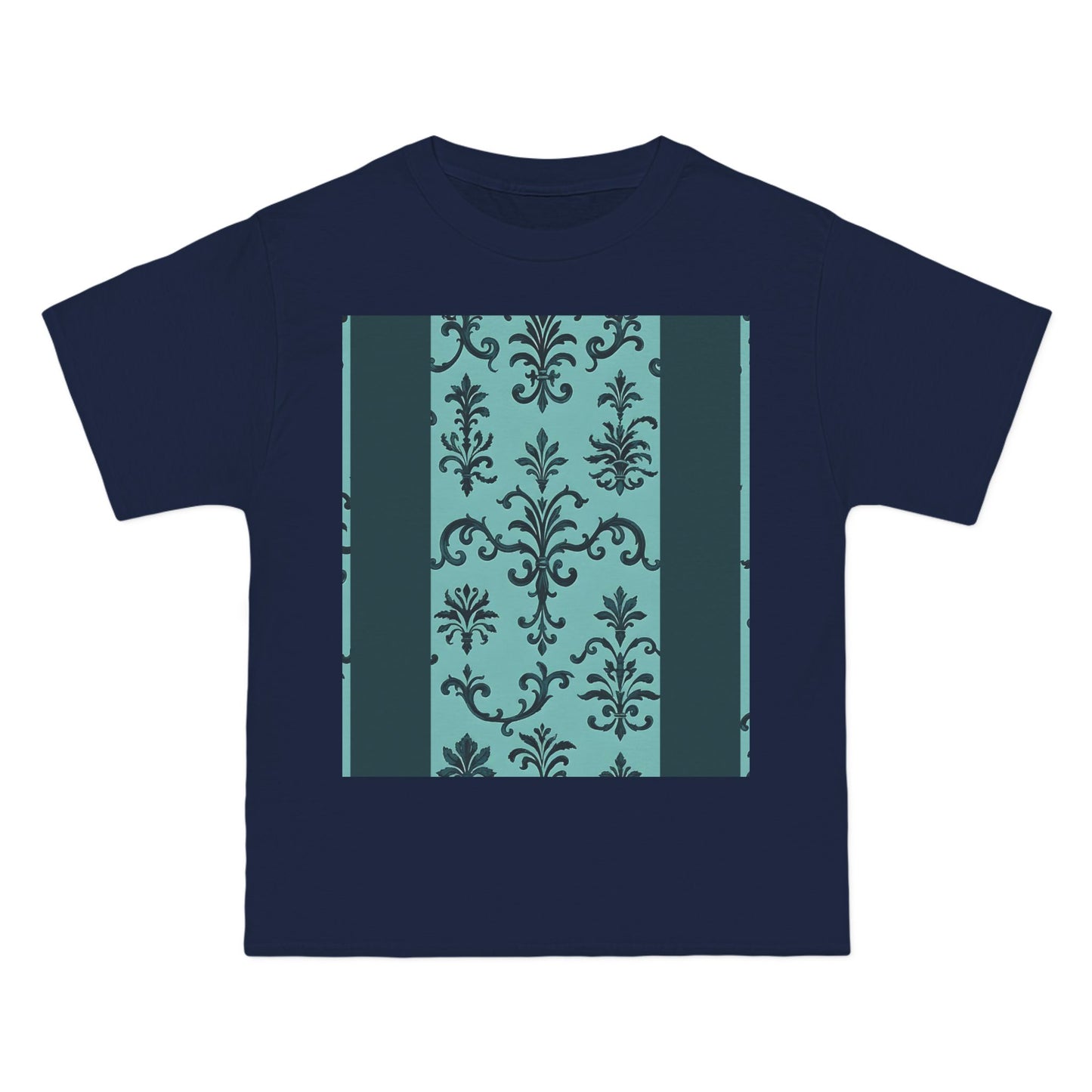 Elegant Floral T-Shirt - Vintage Design, Casual Wear, Gift for Her, Summer Fashion, Stylish Tee - Teal Striped Rococo