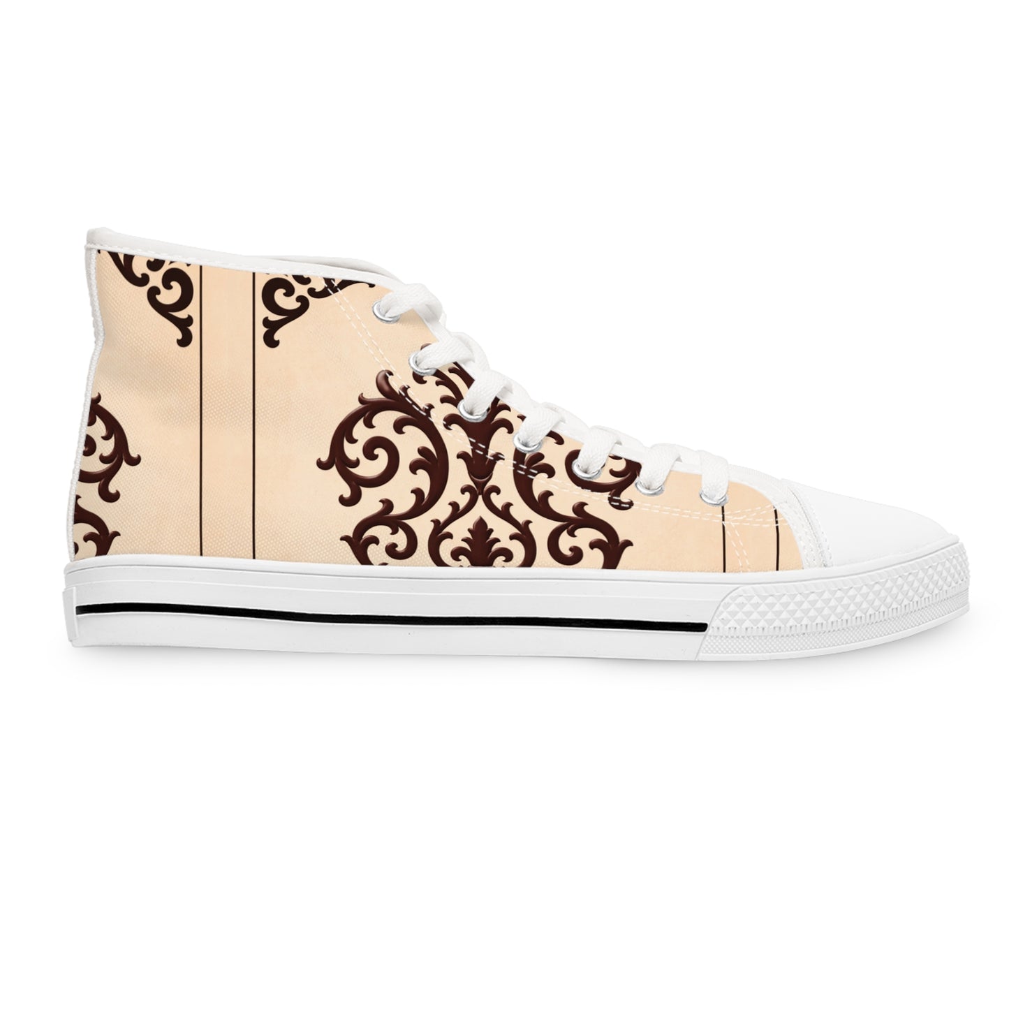 Almond-Beige & Brown Baroque High Top Sneakers — Women's Vintage Baroque Pattern