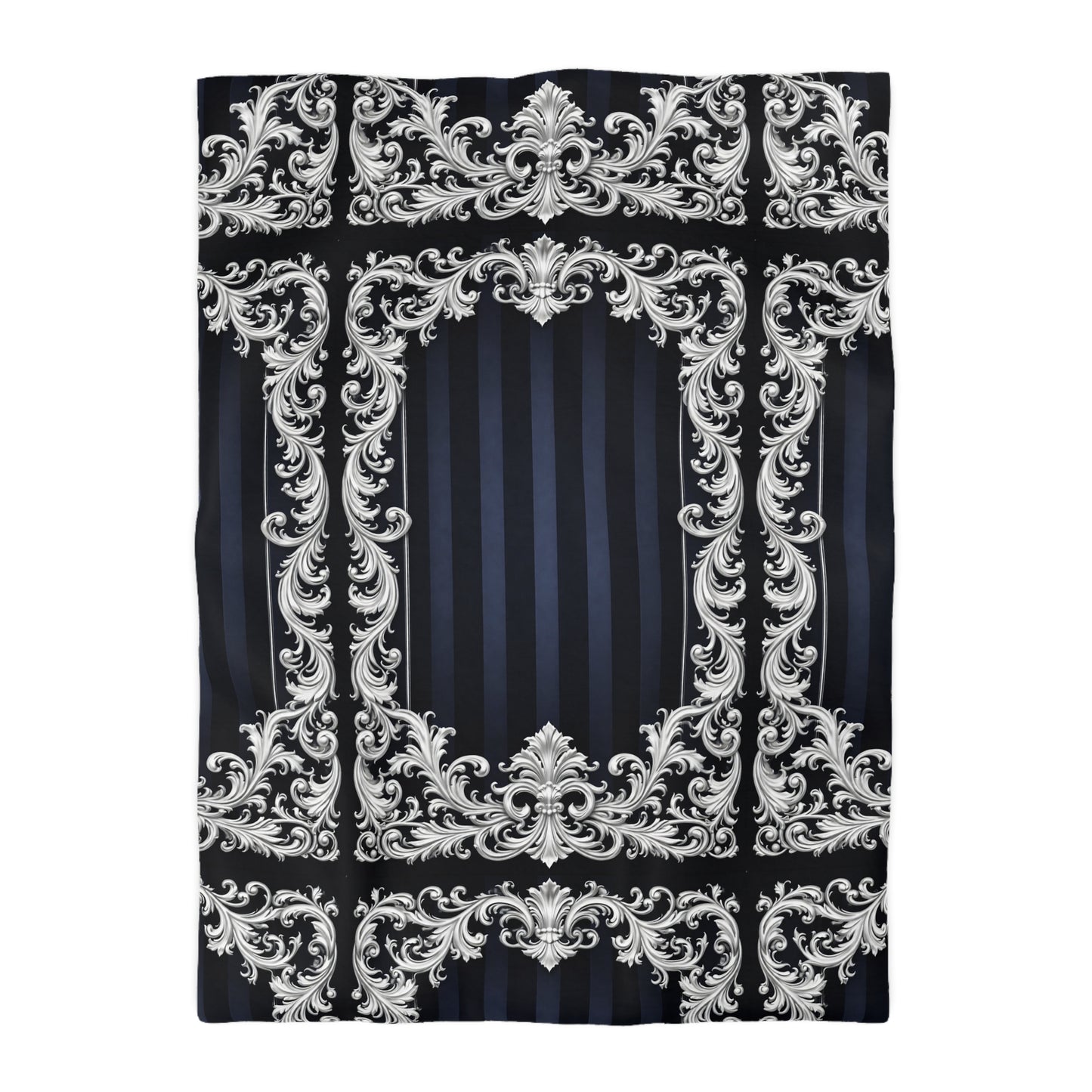Navy Stripes & Baroque Microfiber Duvet Cover