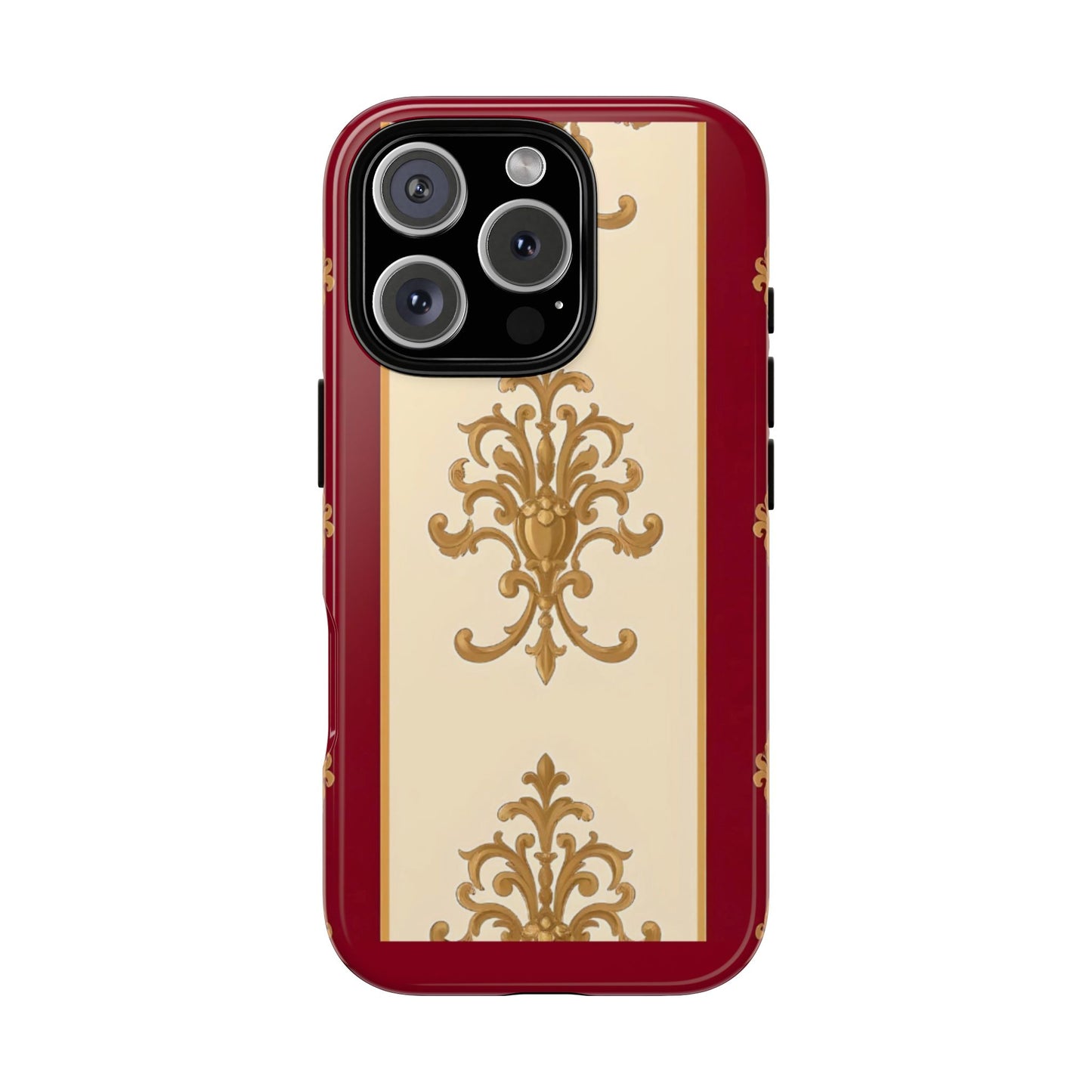 Elegant Floral Motif Phone Case - Tough Cases with Vintage Design - Dusk Red Striped Gold Damask