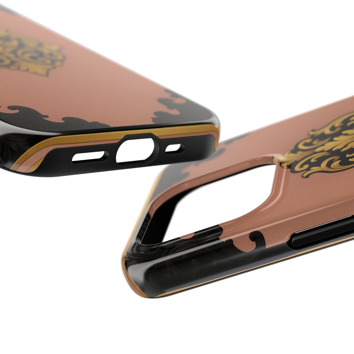 Mauve & Black-Gold Baroque Tough Phone Case — Ornate Protective iPhone Cover