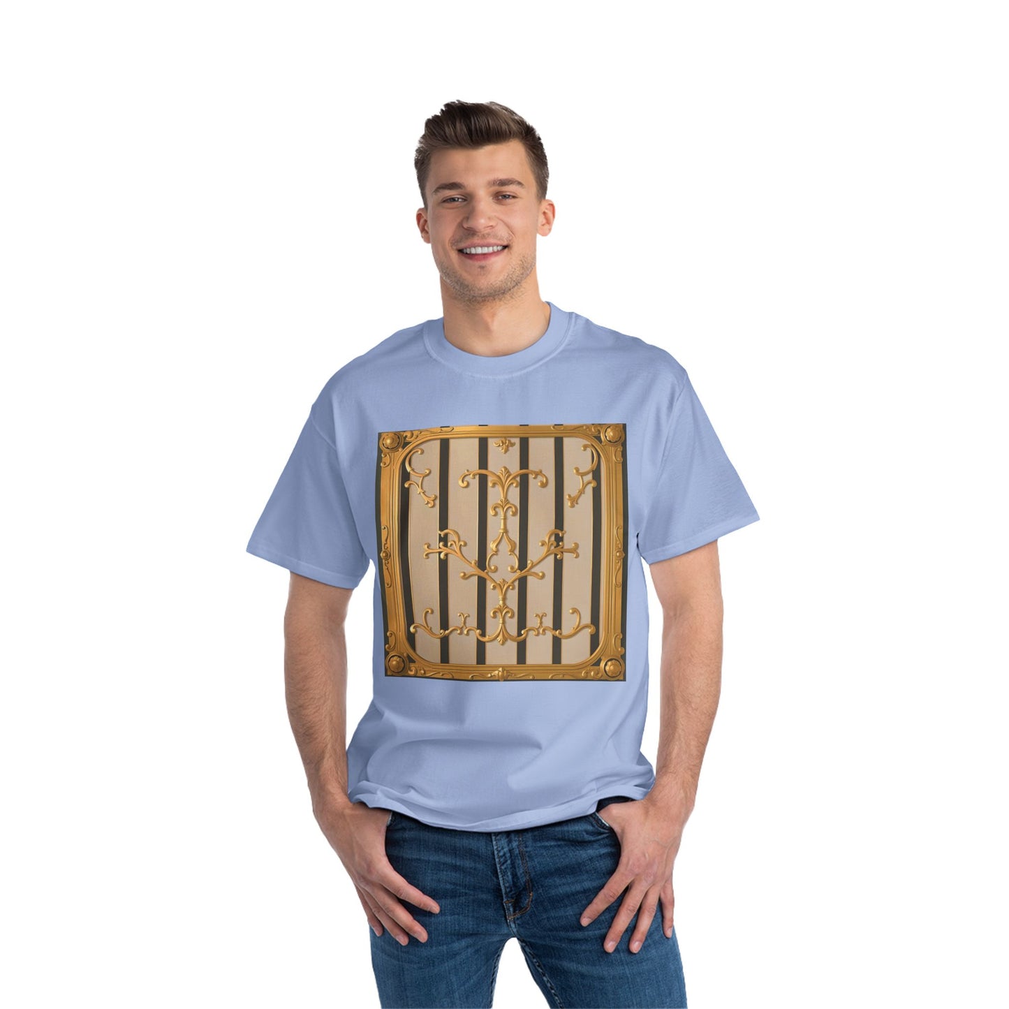 Beefy-T® Unisex Short-Sleeve T-Shirt - Beige Striped Gold Rococo