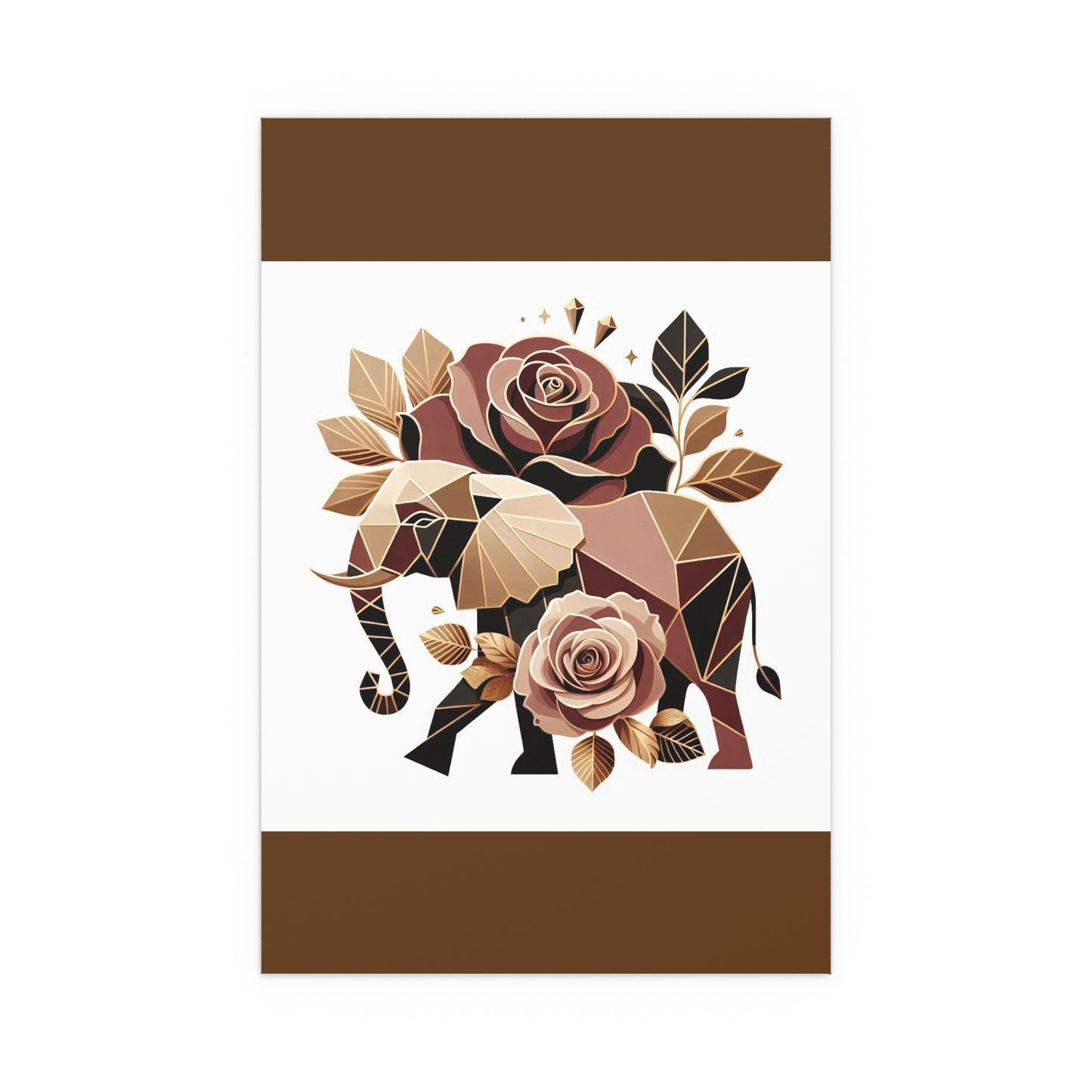 Elegant Floral Silk Poster - Indoor/Outdoor Wall Art for Home Decor - Brown & Gold Elephant & Roses