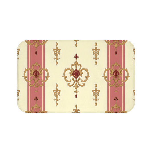 Elegant Vintage Bath Mat with Ornate Design for Luxurious Home Decor -  Mauve Striped Gold Damask