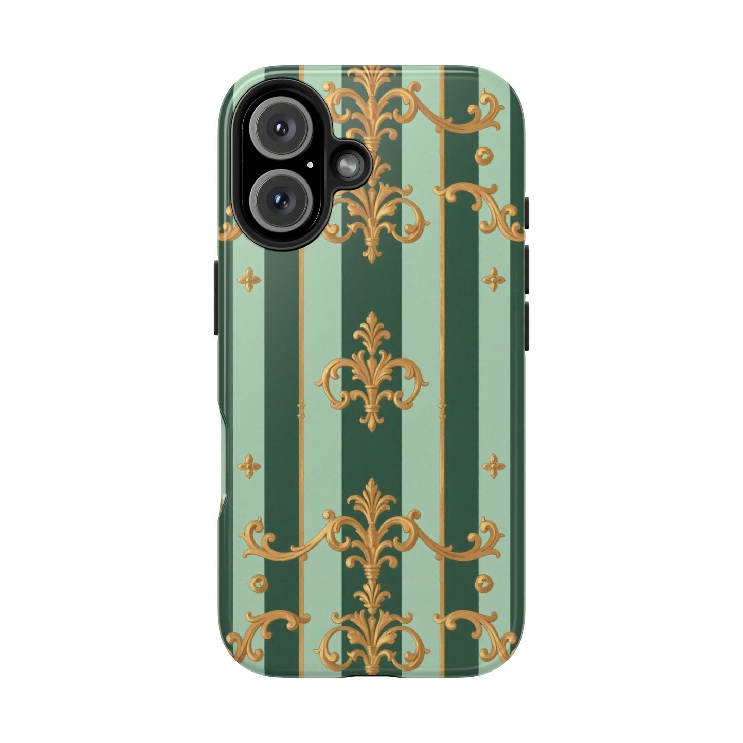 Elegant Floral Tough Phone Cases | Stylish Phone Protection, Gift for Her, Trendy Accessory, Unique Decor - Mint Green & Teal Striped Gold Baroque