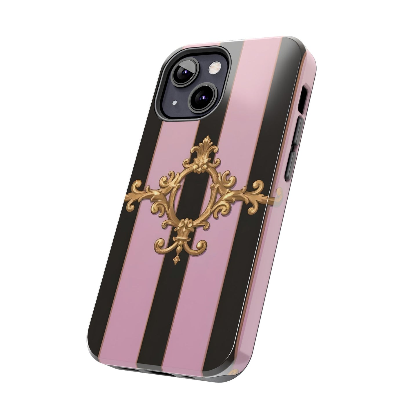 Stylish Tough Phone Case for Elegant Protection, Fashionable Accessories, Smartphone Cover - Matte Lavender & Black Striped Gold Baroque
