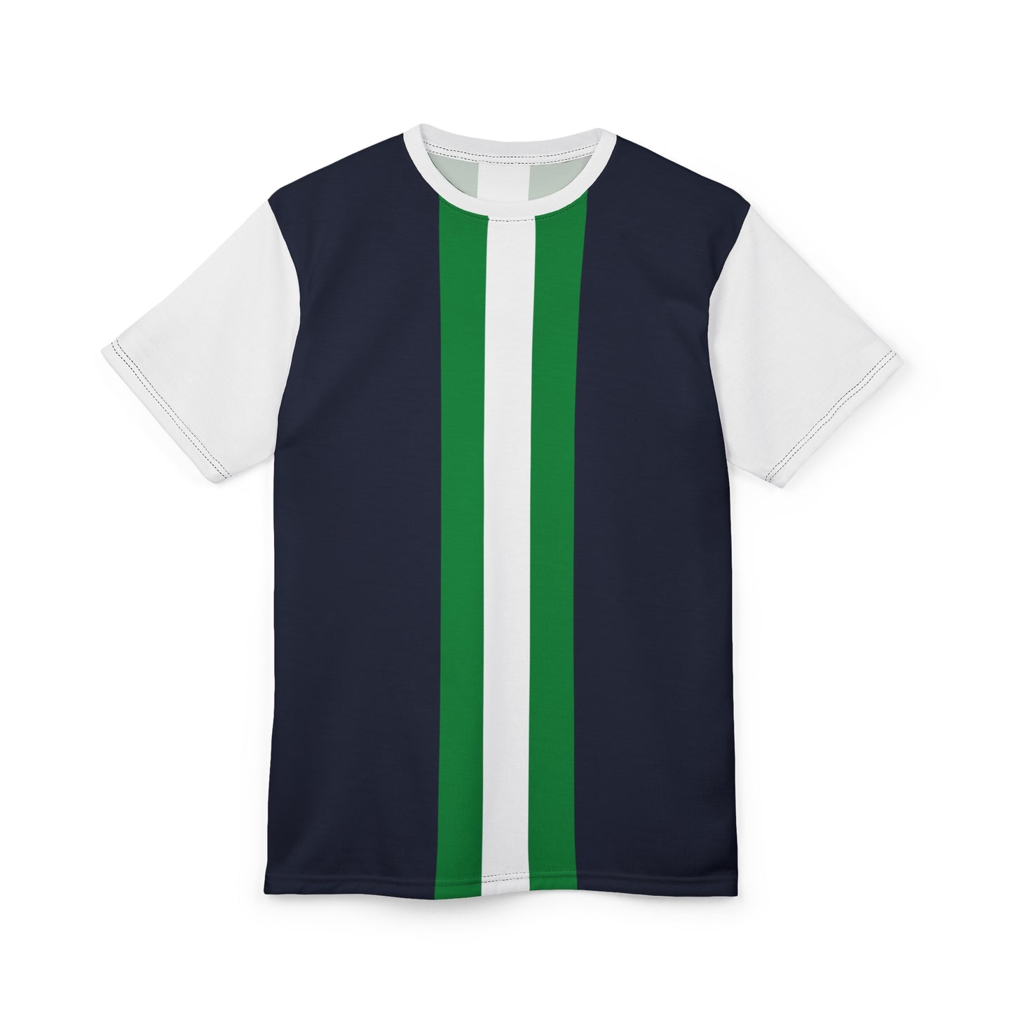 Lunar Midnight & Green-White Striped (White Collar) Modern Striped Unisex Tee – Casual Style, Graphic Design, Summer Fashion, Gift for Him/Her