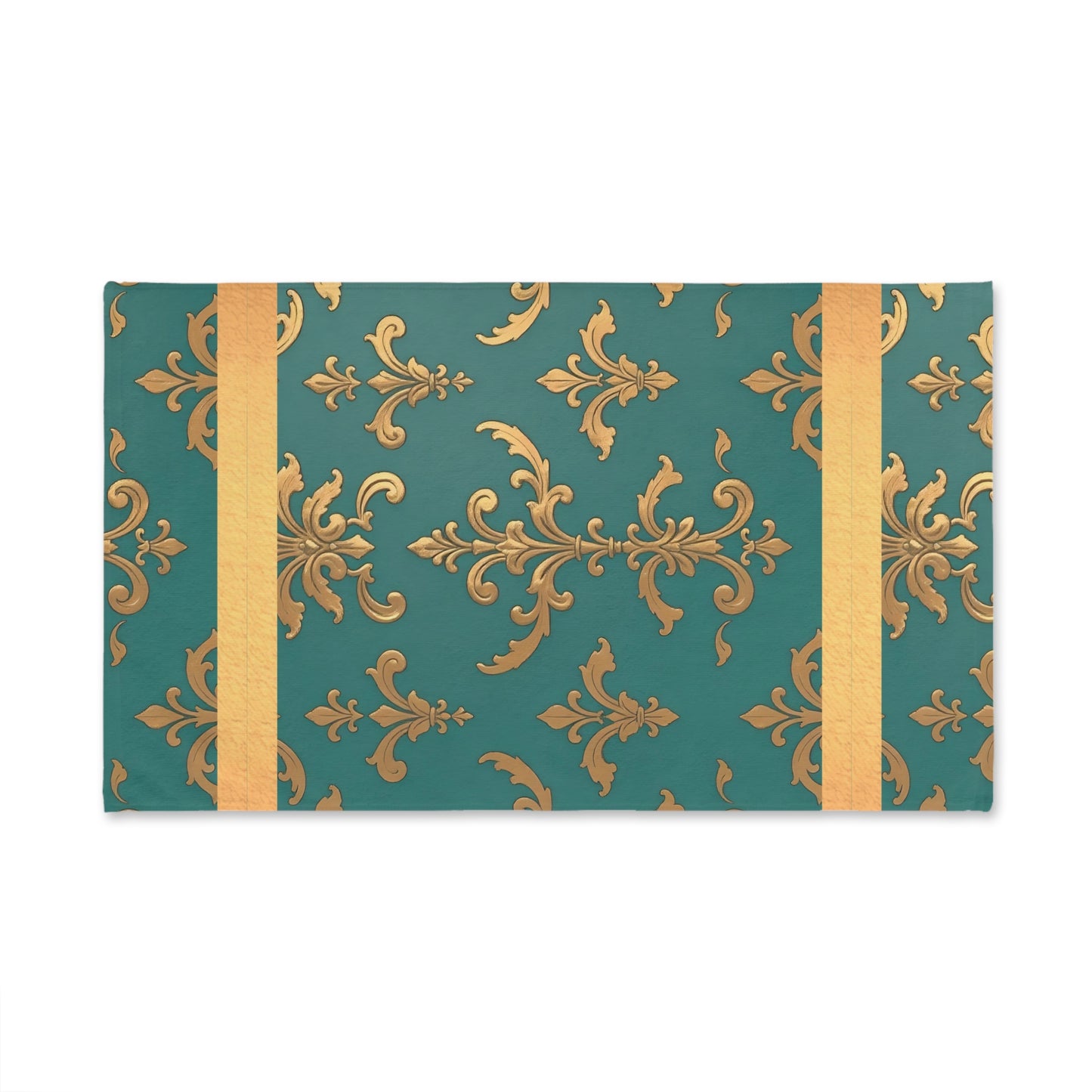 Luxurious Ornate Hand Towel - Elegant Home Décor - Aqua & Gold Damask