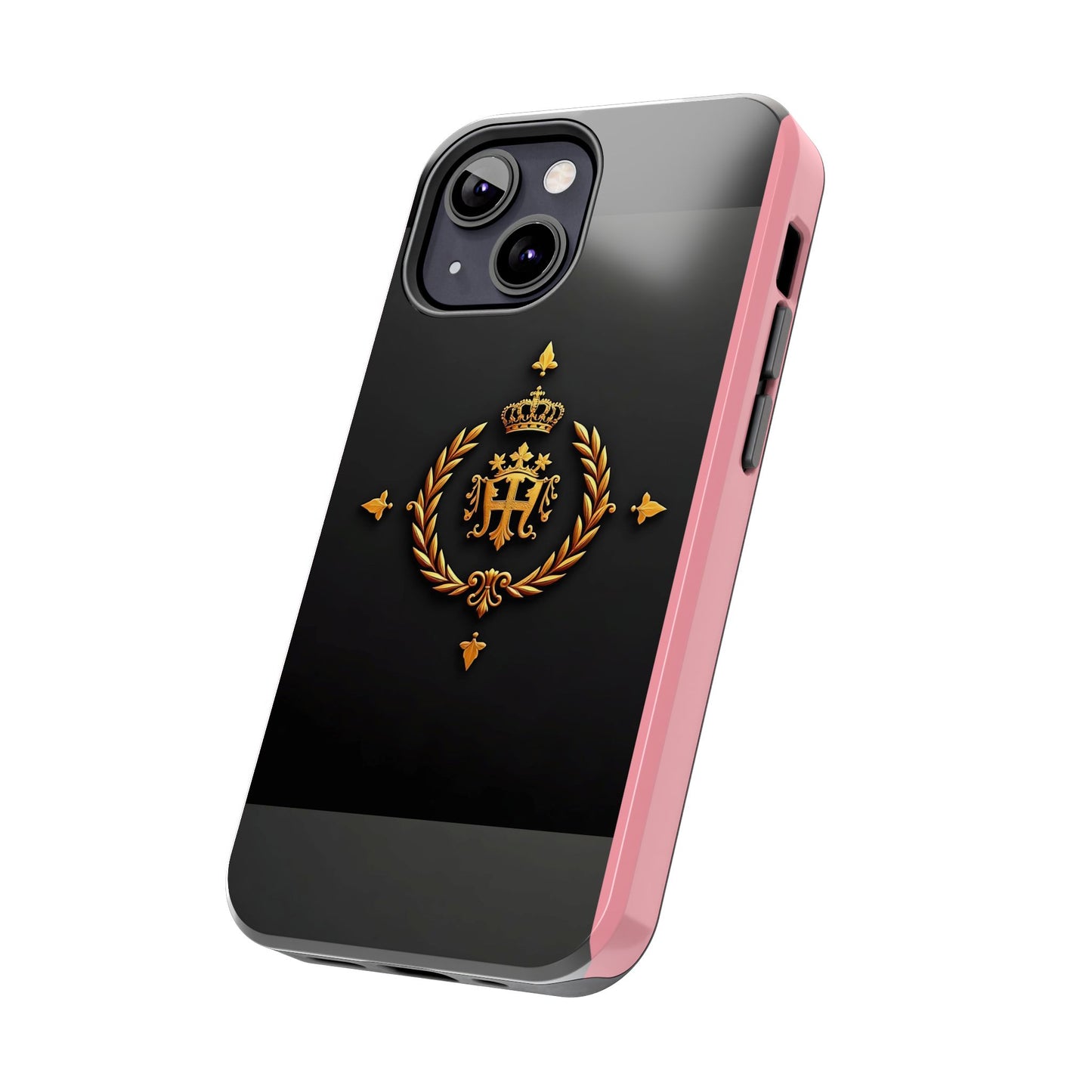 Tough Phone Case with Regal Design - Elegant Phone Protection, Gift for Him/Her, Royalty Inspired - Pink Striped Gold Crest