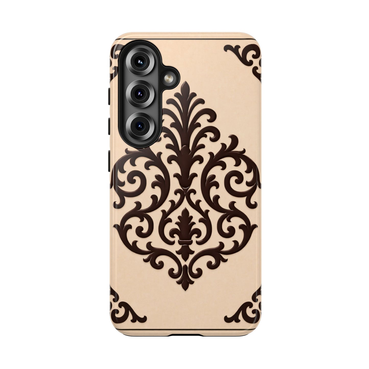 Almond-Beige & Brown Baroque Tough Phone Case — Elegant Beige & Brown Protective Cover