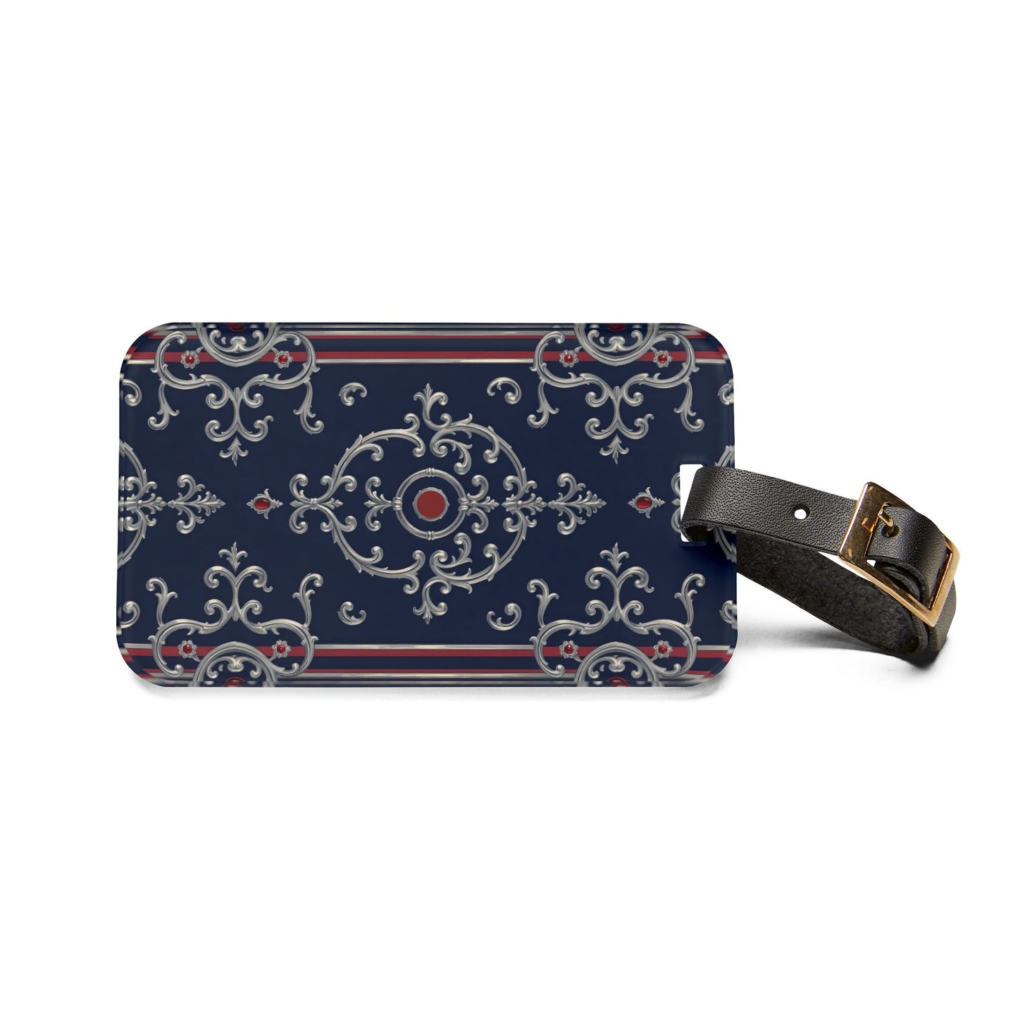 Elegant Vintage Pattern Luggage Tag | Travel Accessory, Personalized Gift, Adventure Essentials, Stylish Travel ID - Blue & Red Silver Baroque