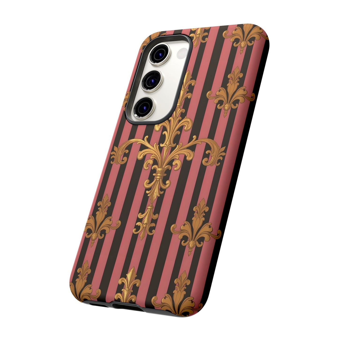 Elegant Floral Motif Phone Case - Tough Cases with Vintage Design - Mauve Striped Gold Damask