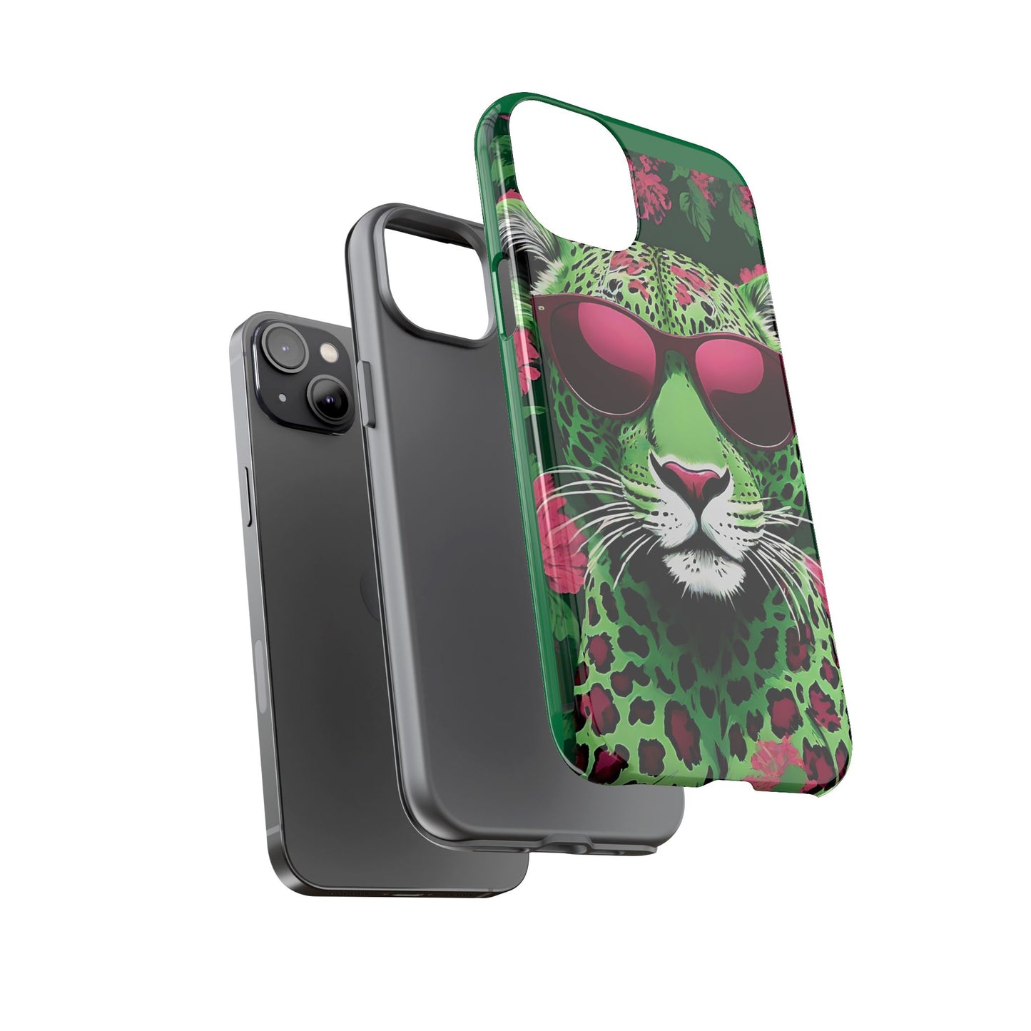 Phone Case - Lime Green & Burgundy Leopard In Sunglasses Design
