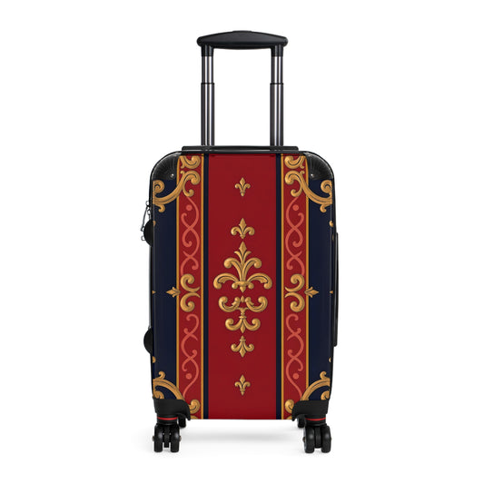 Elegant Travel Suitcase - Stylish Luggage for Jetsetters, Vacationers, Business Travel, Holidays, Gift Idea - Midnight Blue & Dusk Red Gold Baroque