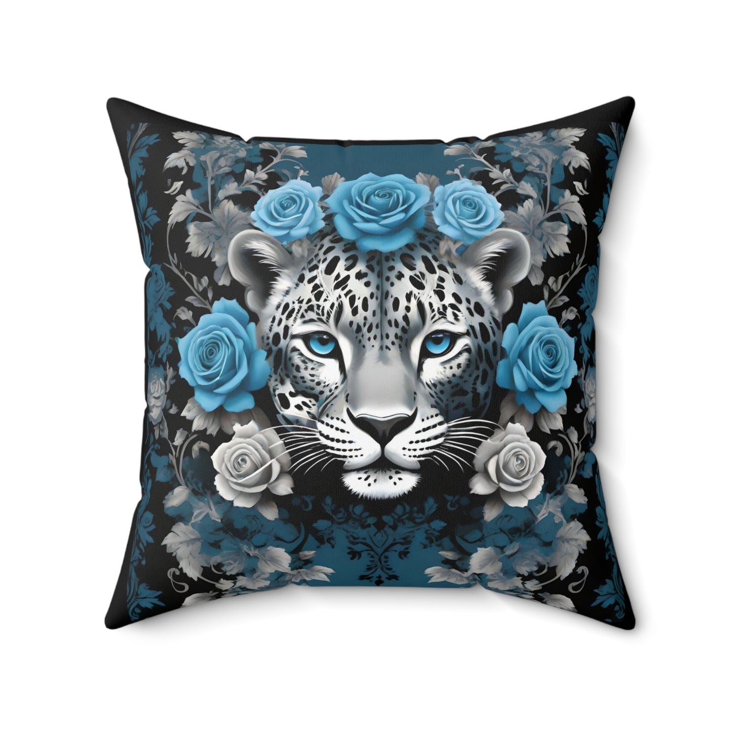 Exotic Elegance Leopard Floral Throw Pillow - Silver Leopard