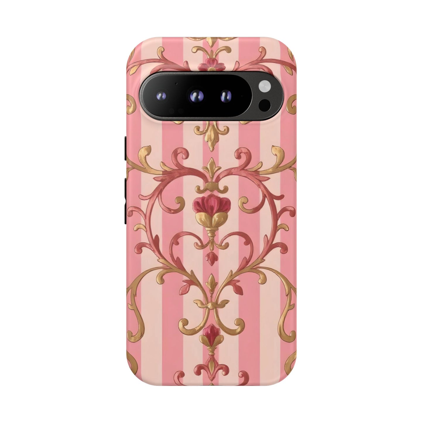 Elegant Floral Motif Phone Case - Tough Cases with Vintage Design - Pink Striped Rose Gold Damask