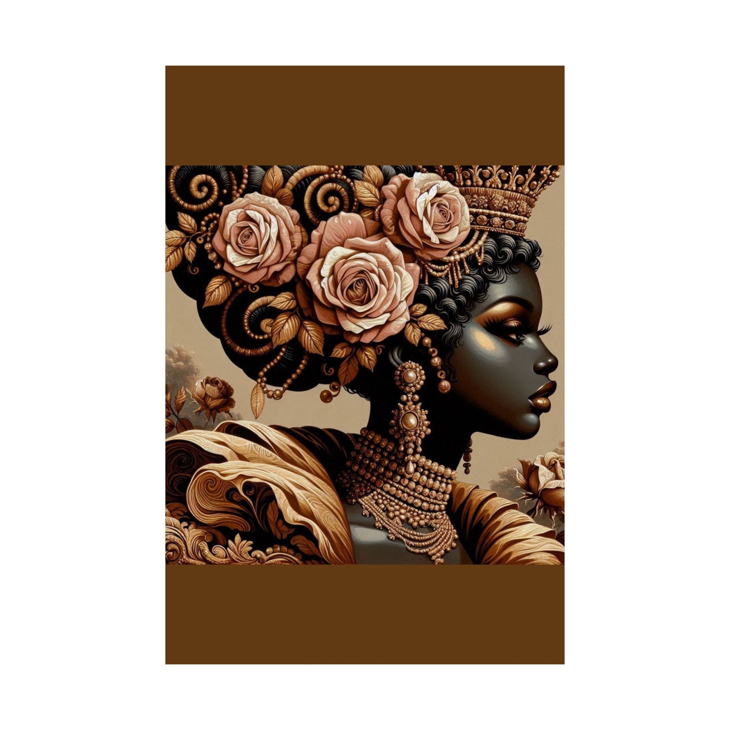 Floral Afro Art Poster - Elegant Matte Vertical Wall Decor - Lady With Peach Roses