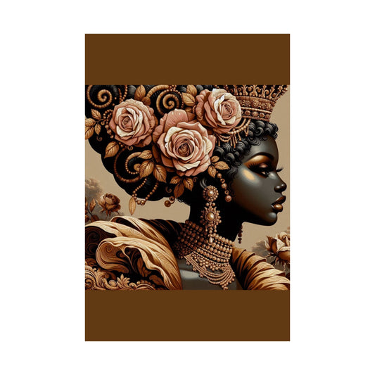 Floral Afro Art Poster - Elegant Matte Vertical Wall Decor - Lady With Peach Roses