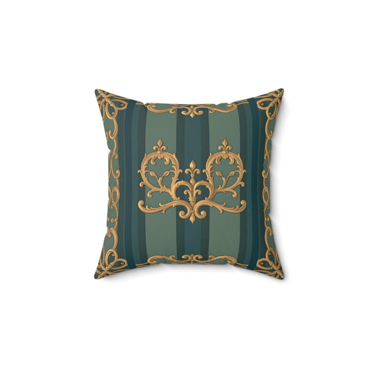 Elegant Baroque-Inspired Spun Polyester Square Pillow for Luxurious Home Décor - Smoky Blue & Teal Striped Baroque