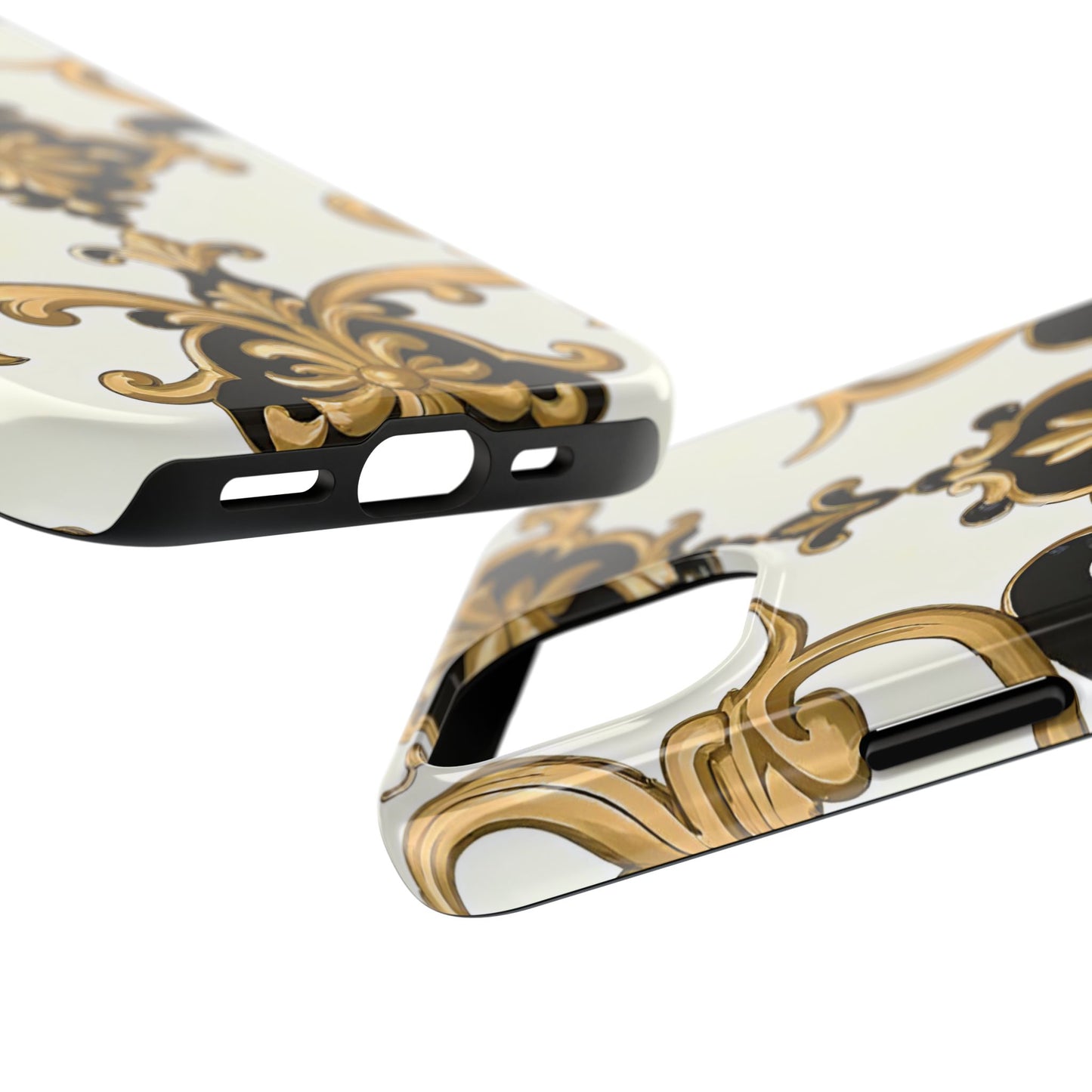 Elegant Floral Tough Phone Cases, Durable Phone Cover, Stylish Phone Accessories, Gift for Her, Chic Phone Cases - Black & Gold Rococo